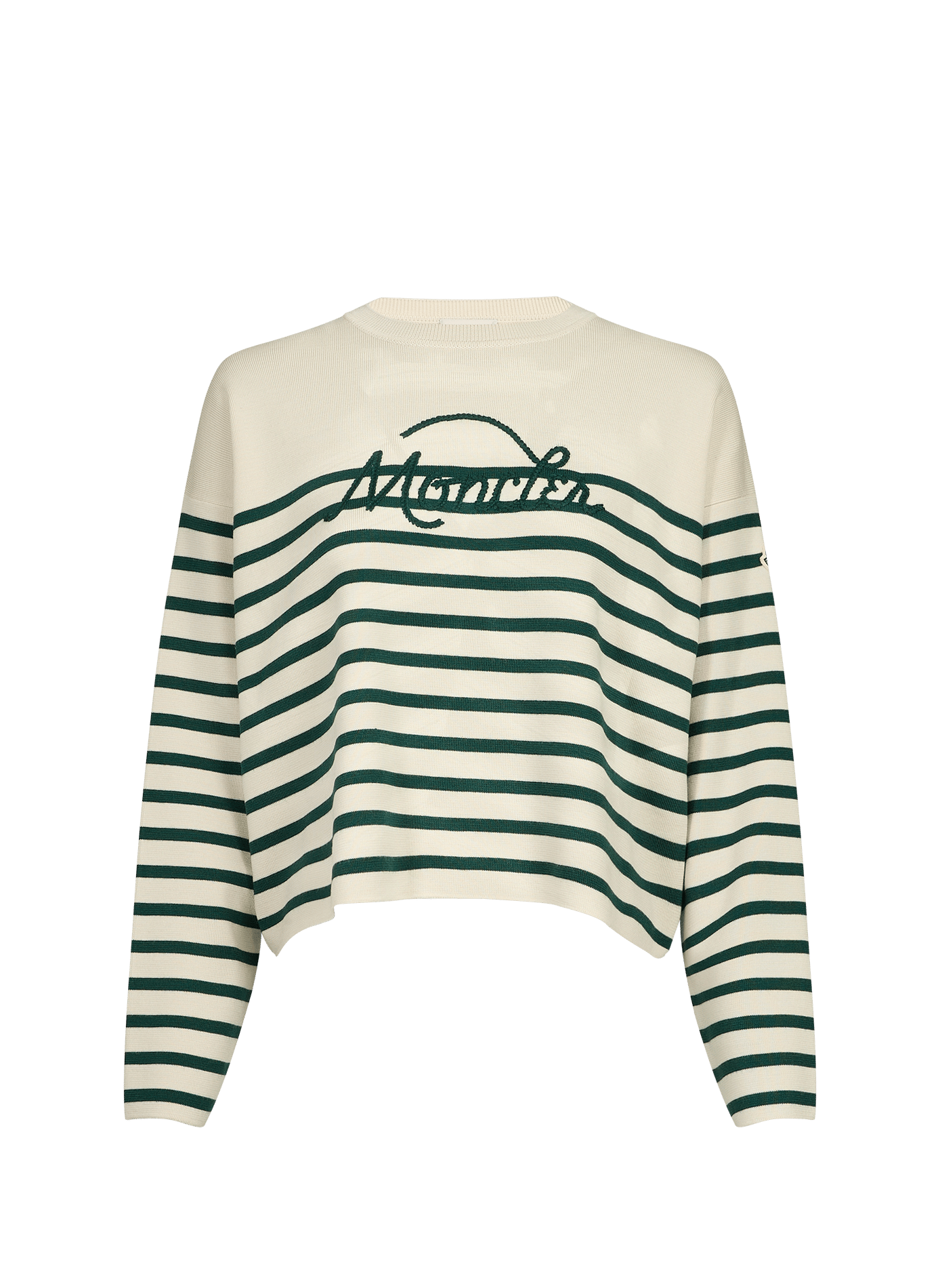 Gestreifter Oversized-Pullover mit gesticktem Logoaufnäher aus Wolle. MONCLER Gelb