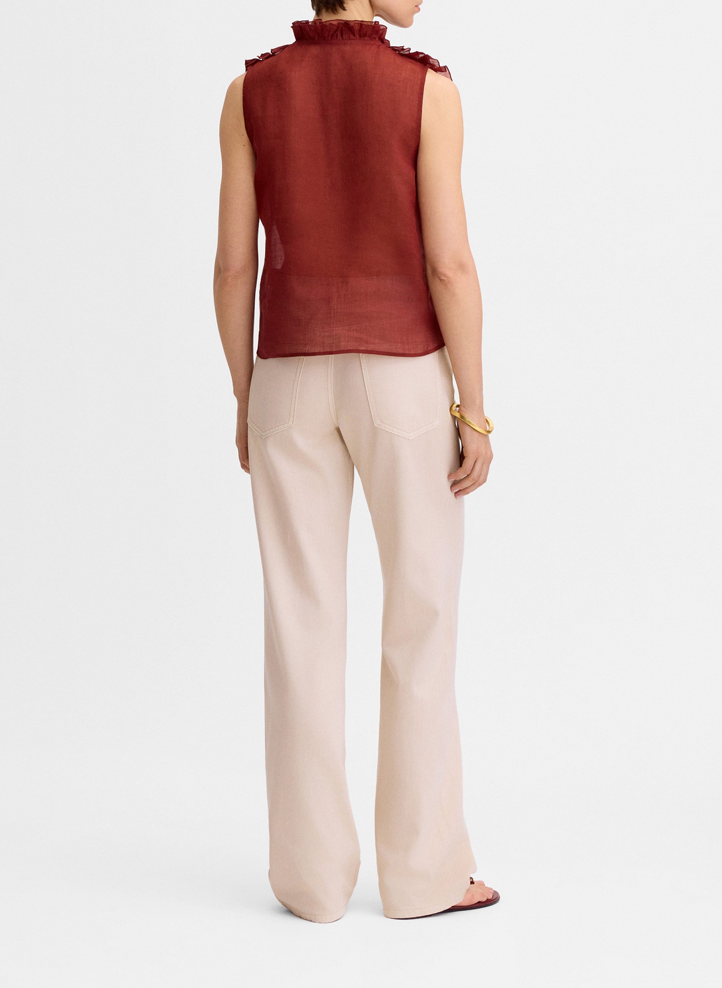 Top droit col v en lin jofre SIMORRA Marron
