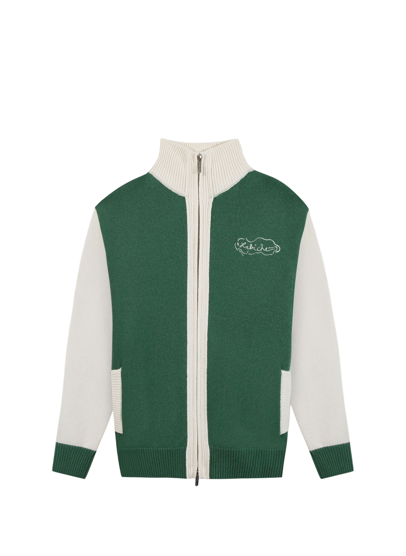 Gerade geschnittene Jacke mit Stehkragen und Wollmuster. MAISON LABICHE Grun