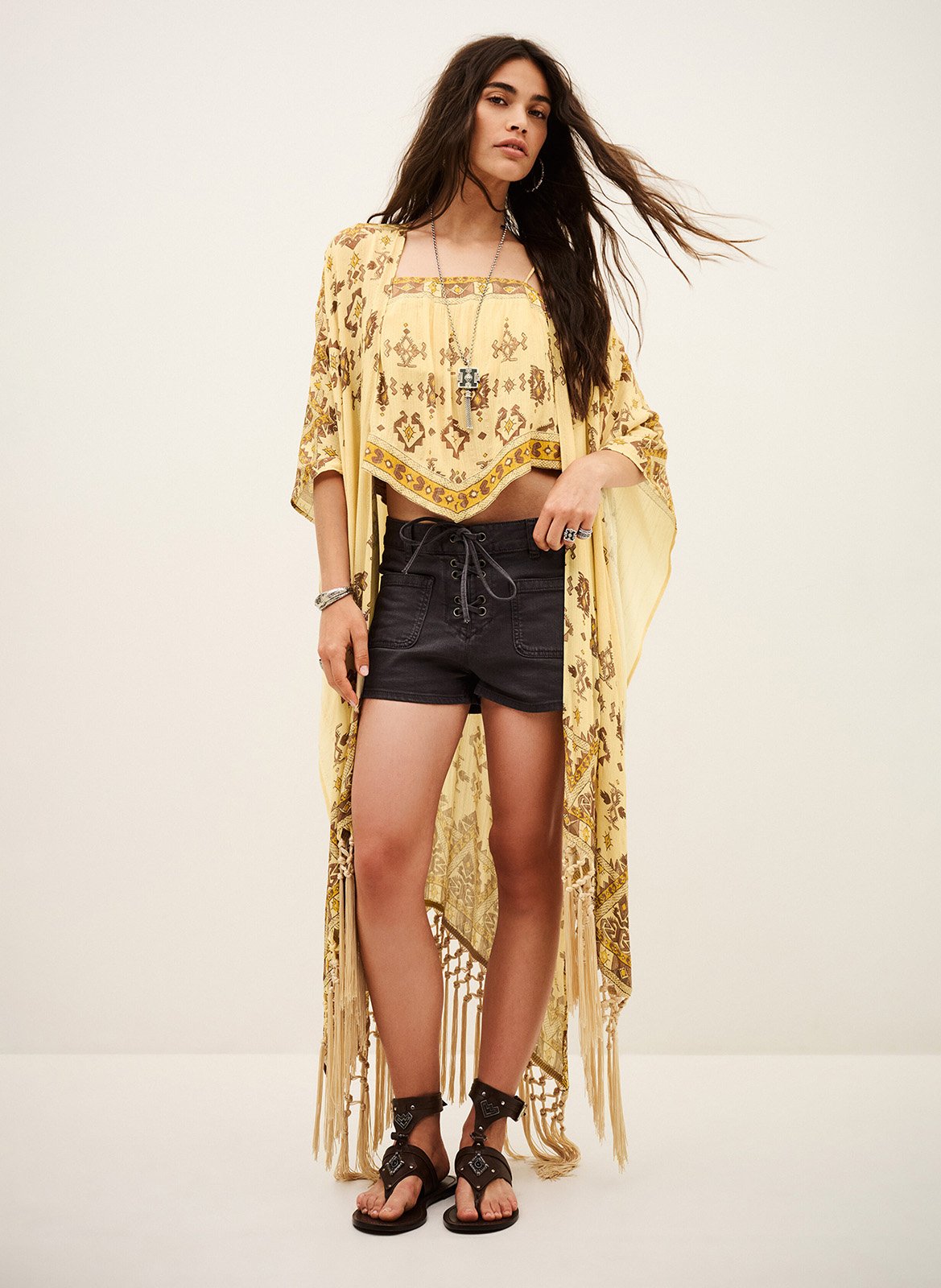 Gedrukte poncho met V-hals Zelma BA&SH Geel