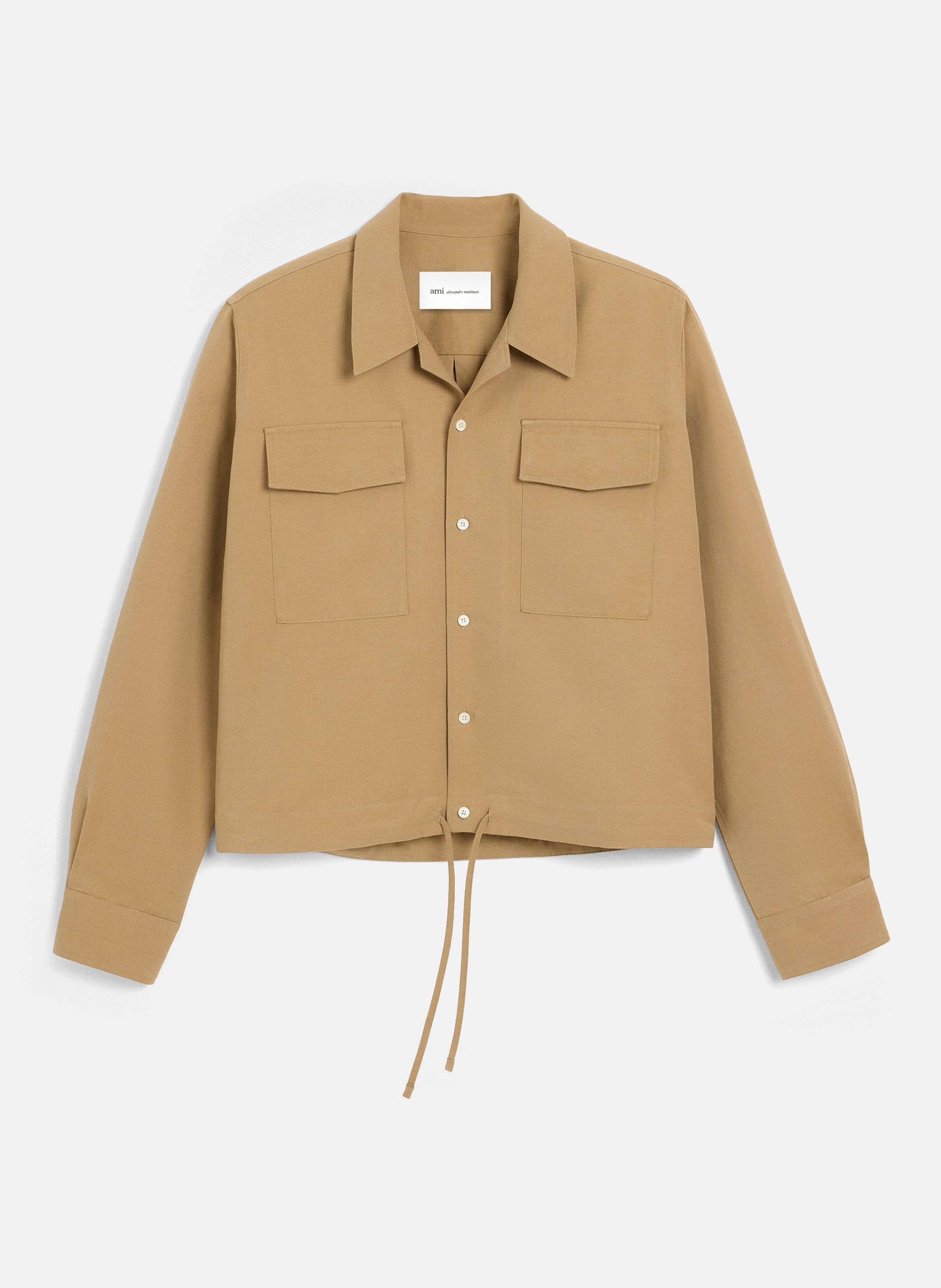 Chemise manches longues en coton et lin AMI PARIS Beige