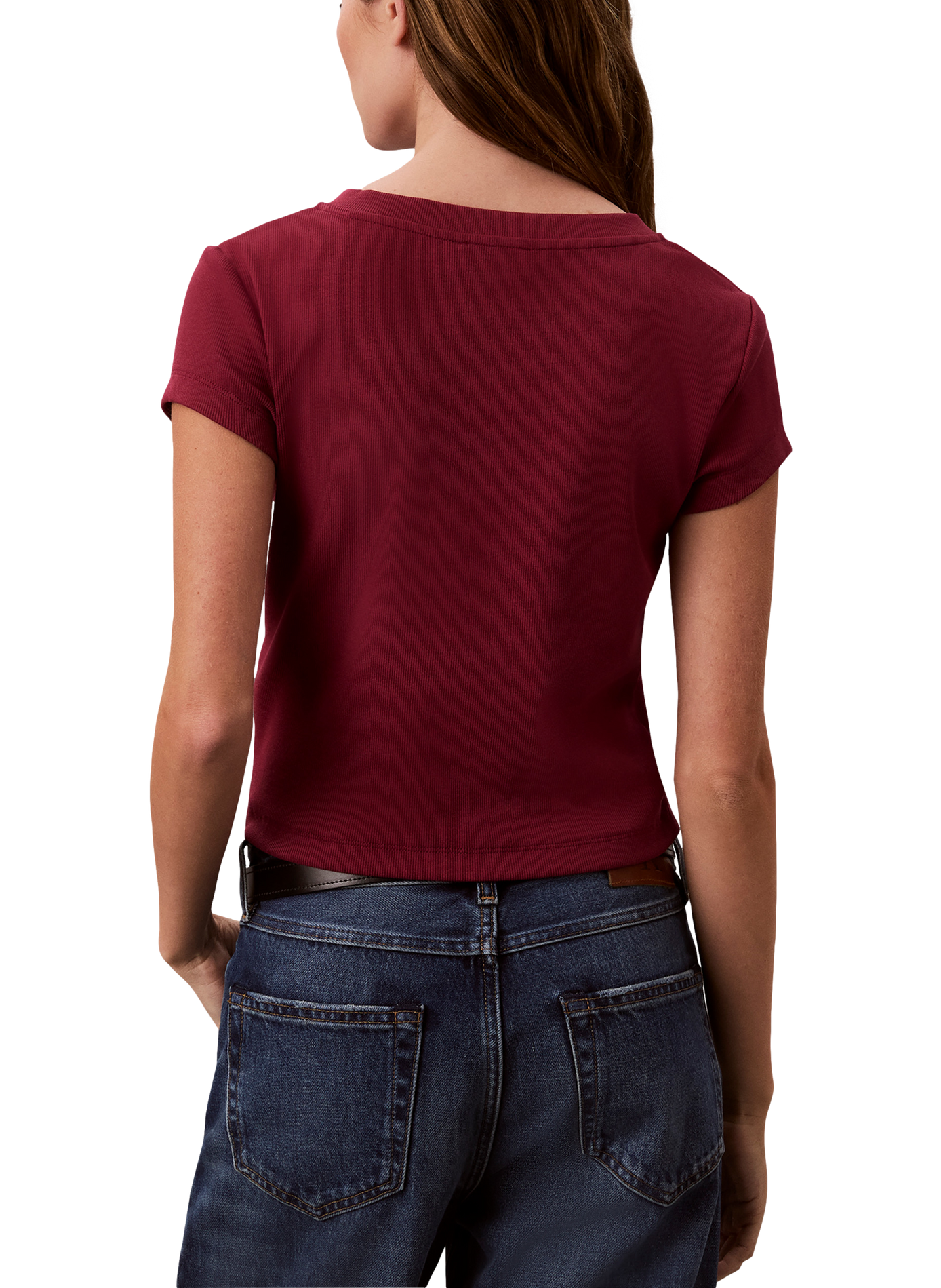 T-shirt col V en coton mélangé CALVIN KLEIN Rouge