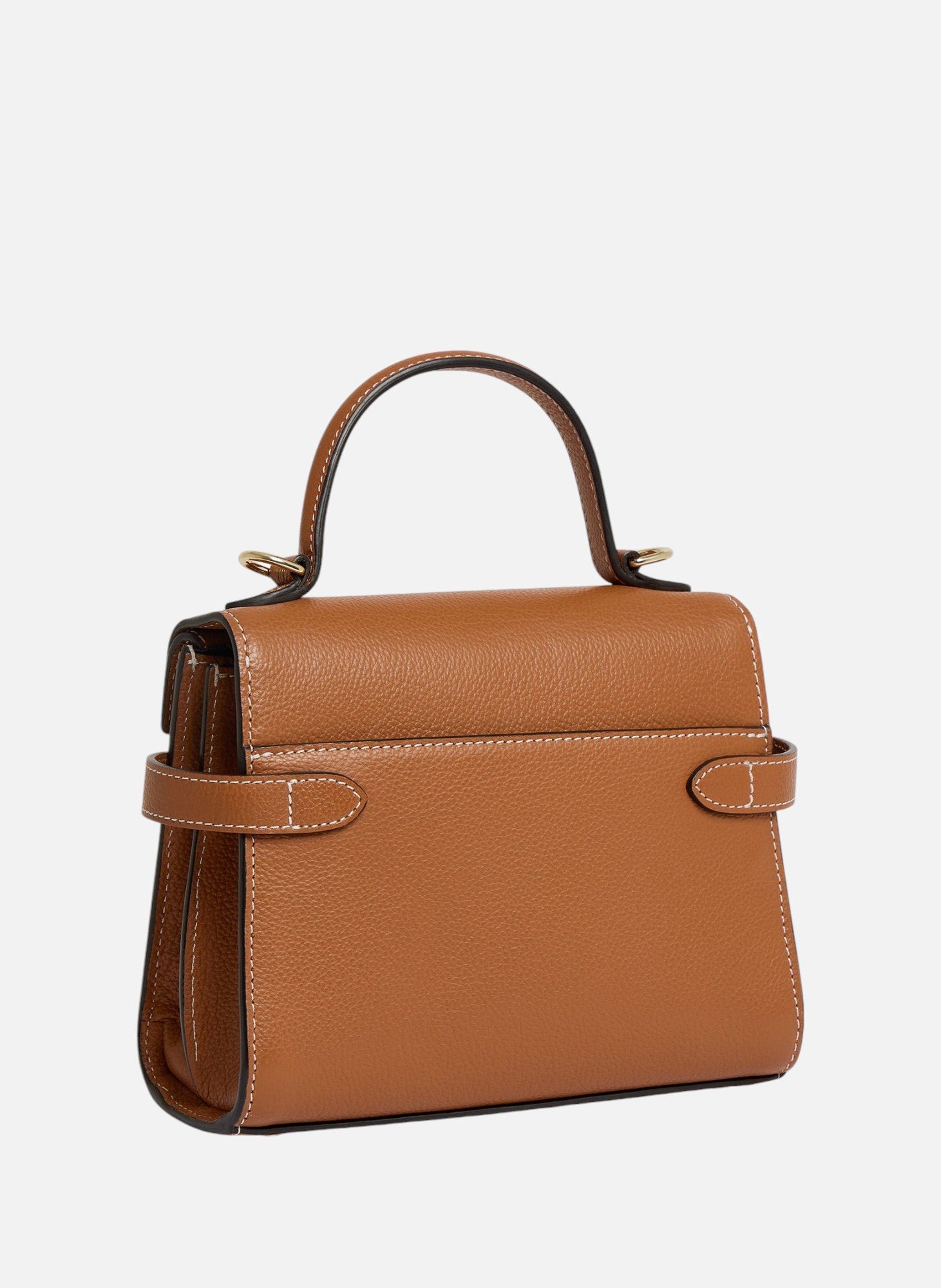 Petit sac à main double rabat emilie en cuir grainé Marron