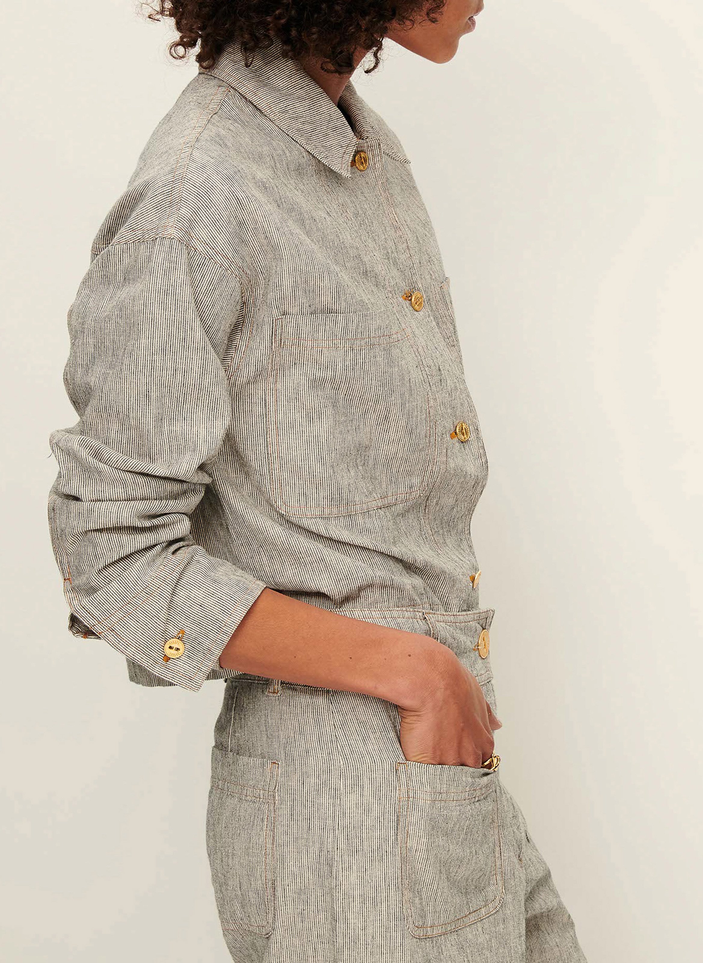 Surchemise droite courte en lin mélangé notteri SESSUN Gris