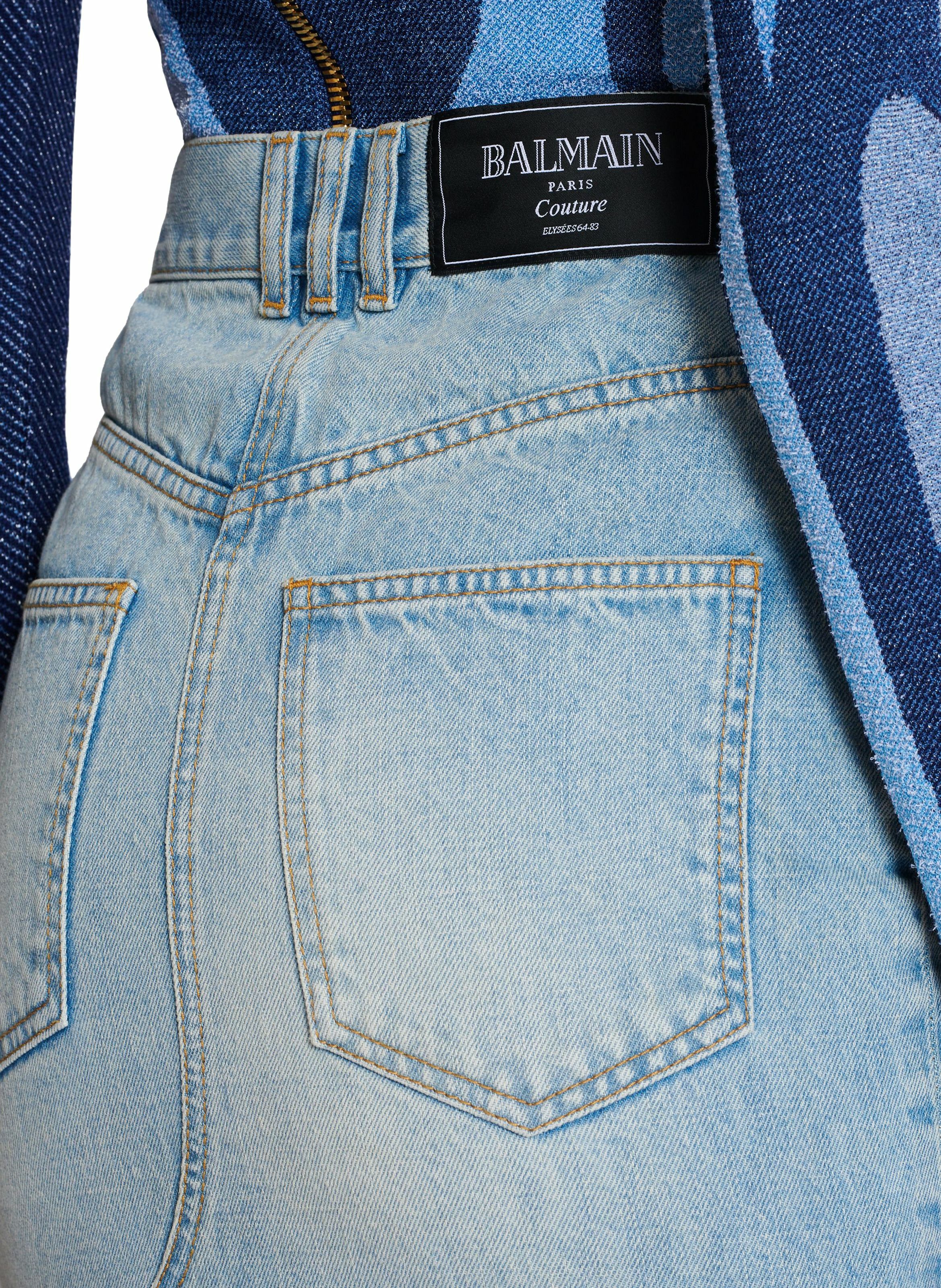 Jupe midi en denim BALMAIN Bleu