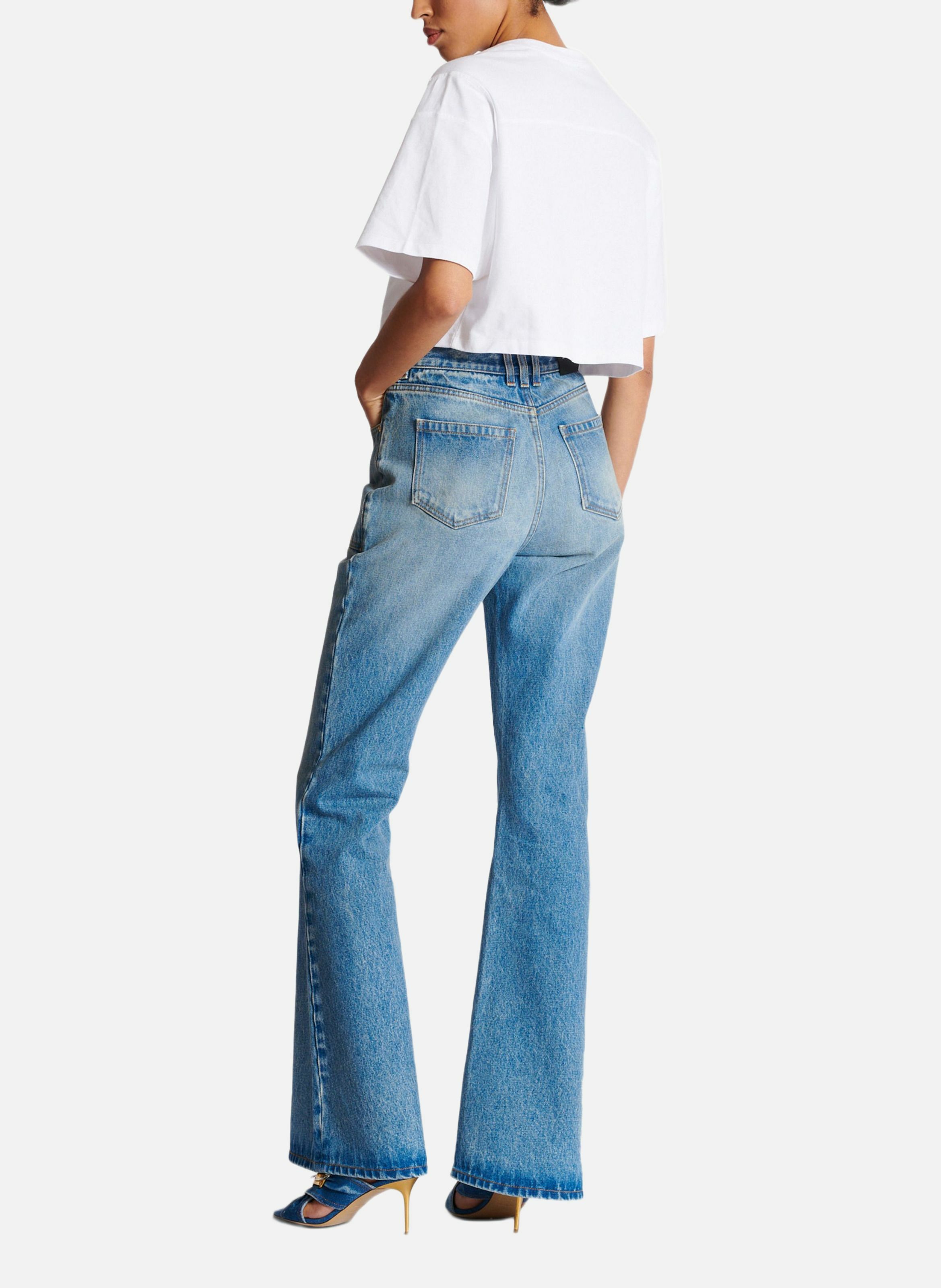 T-shirt court floqué balmain lettre Blanc