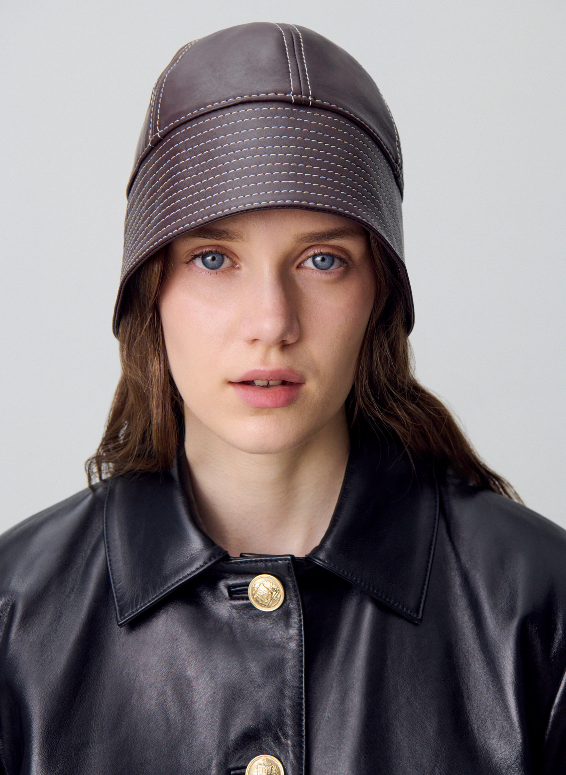 Bob cuir surpiqûres contrastées CLAUDIE PIERLOT Rouge