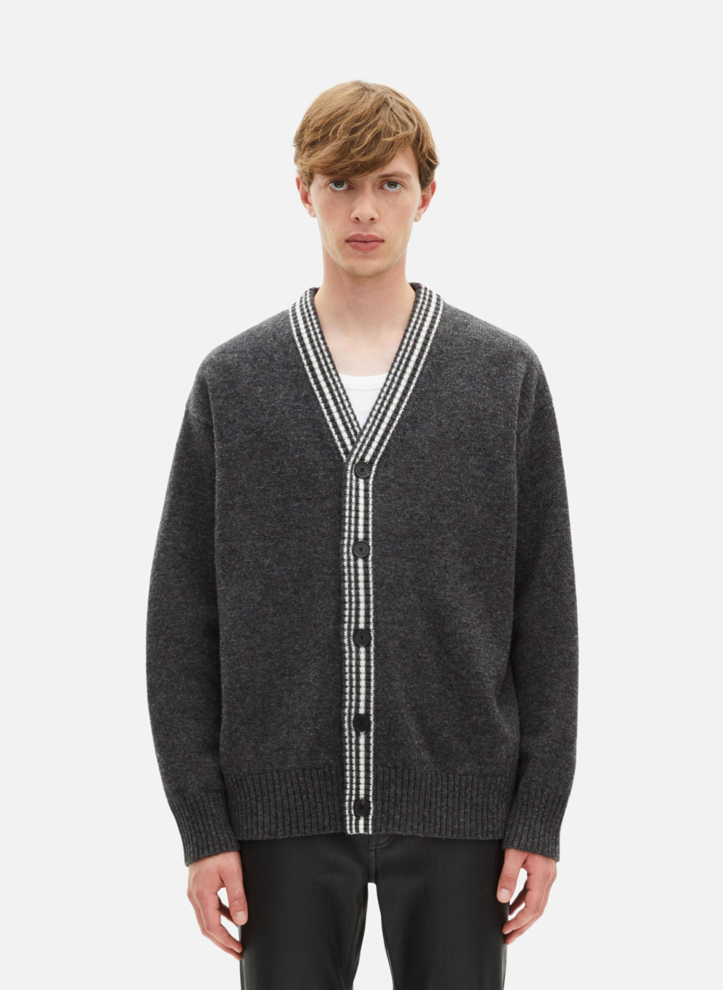 THE KOOPLES Cardigan en laine à rayures contrastées Gris