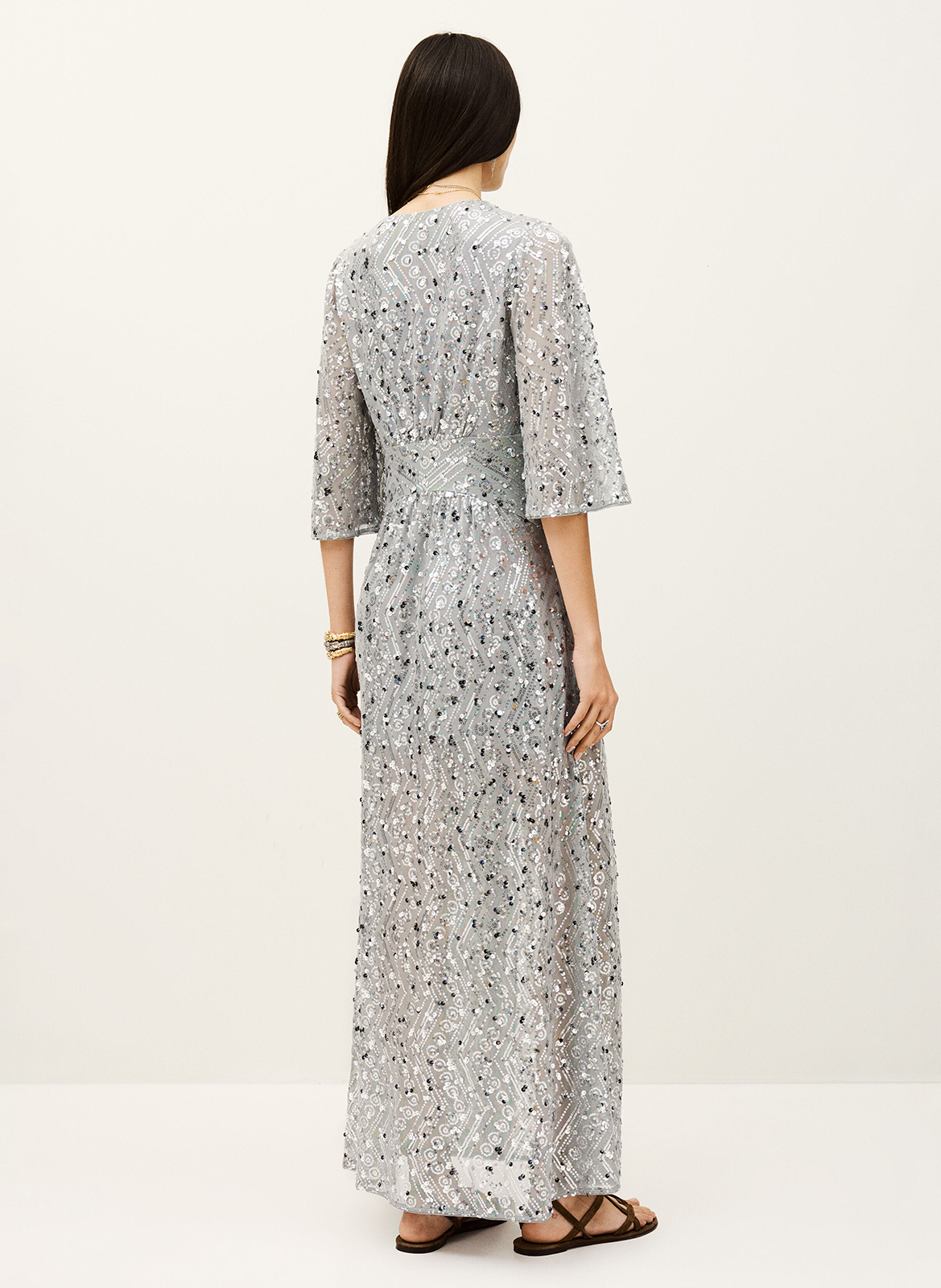 Robe longue col v à sequins conny BA&SH Argent