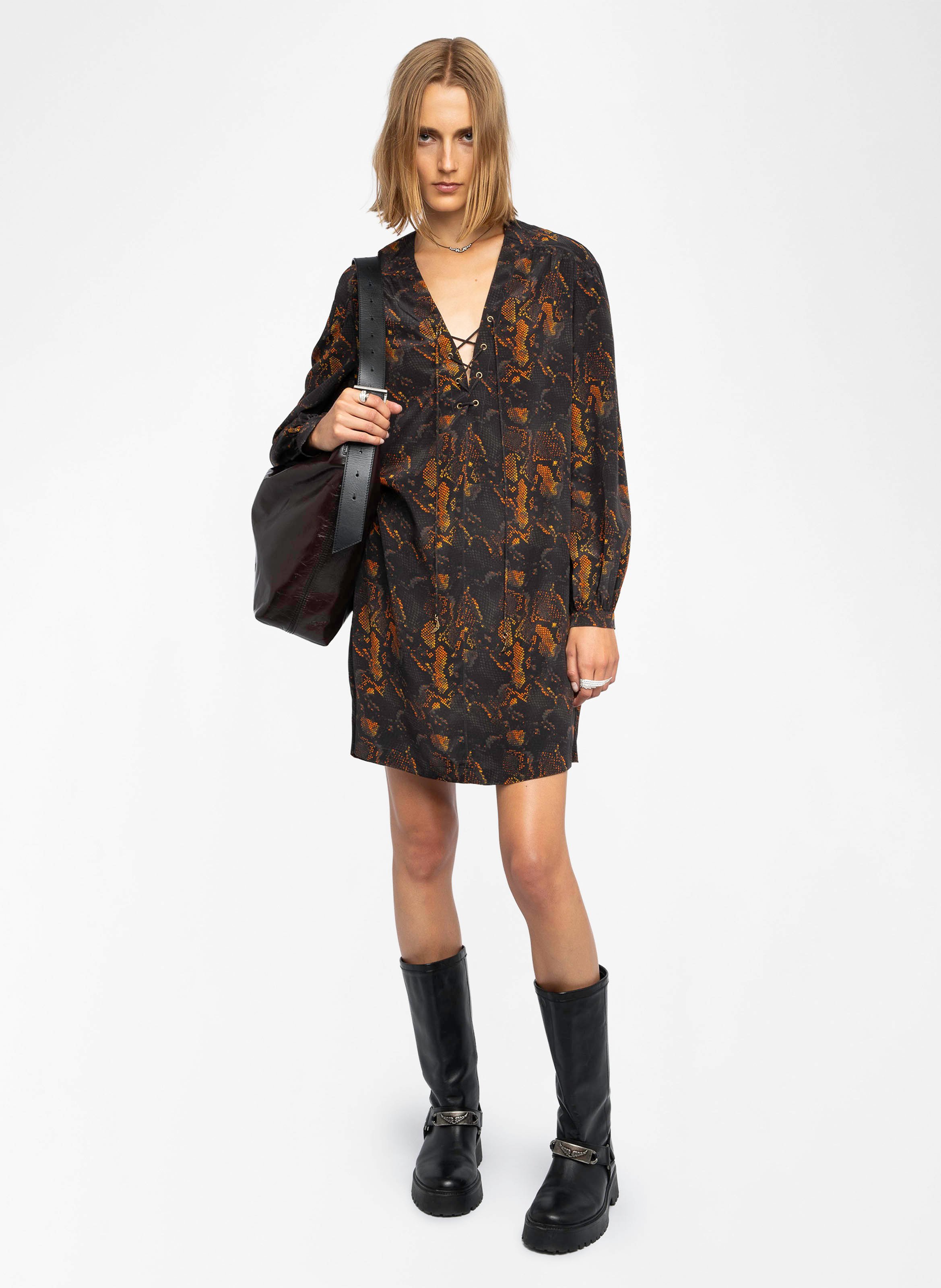 Robe courte droite col v en soie ramela ZADIG&VOLTAIRE Noir