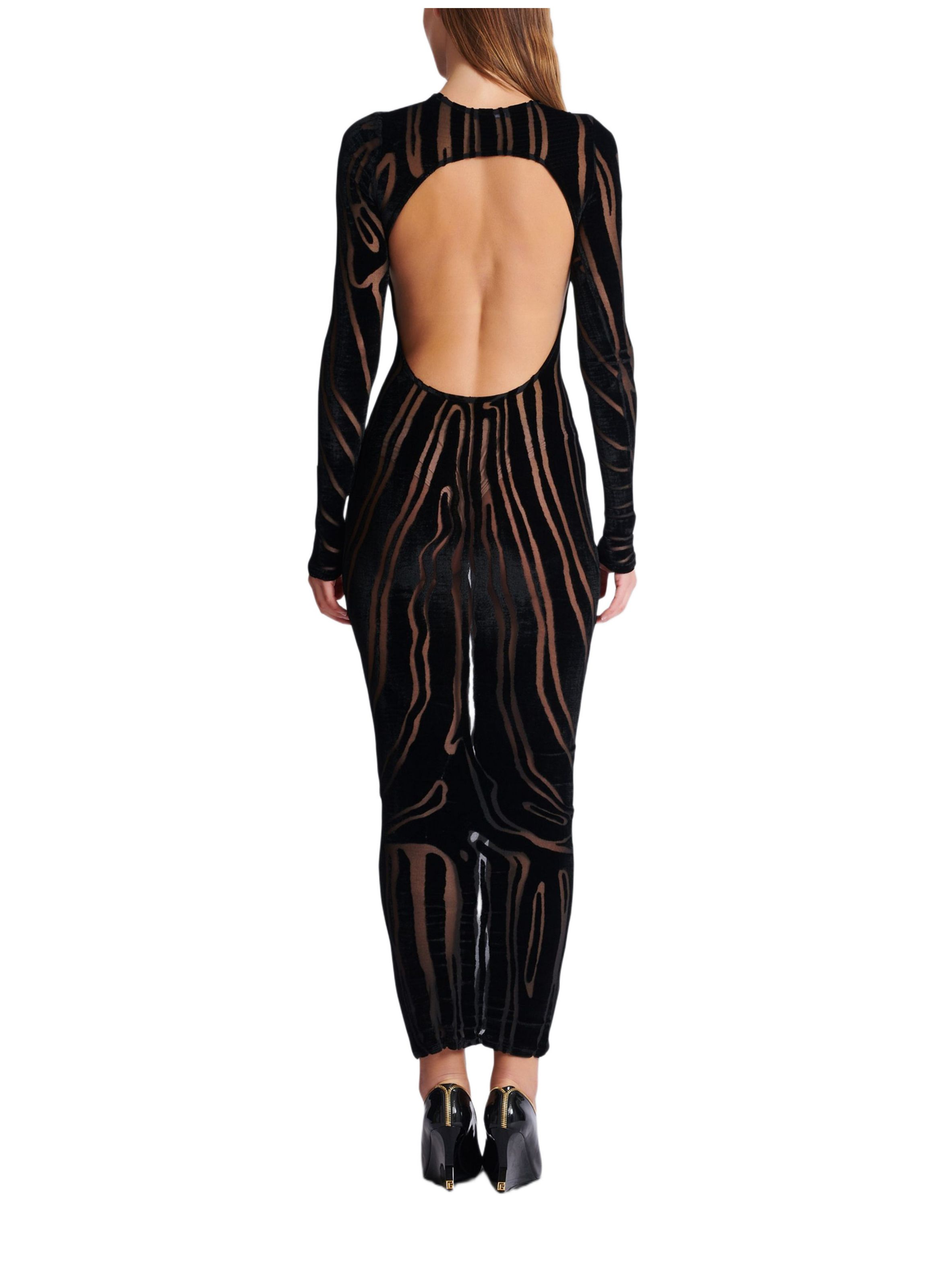 Robe longue en velours zébré BALMAIN Noir
