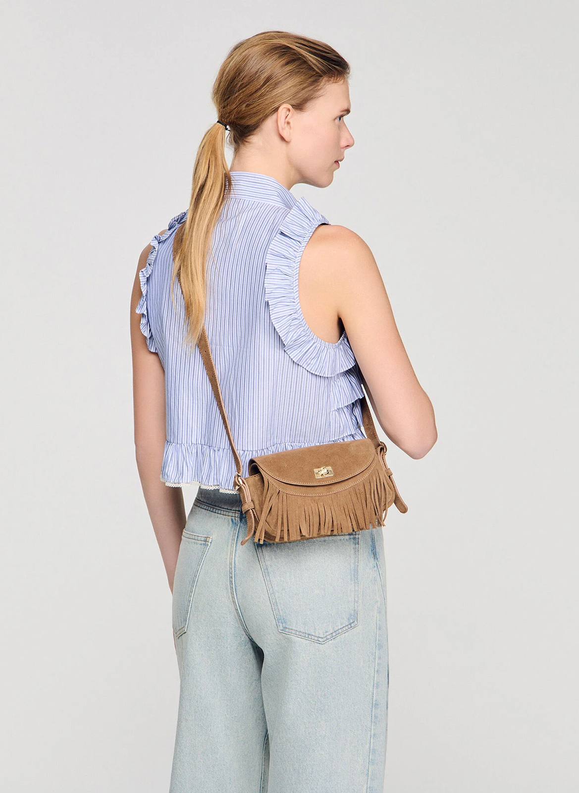 Sac bandoulière en cuir SANDRO Beige