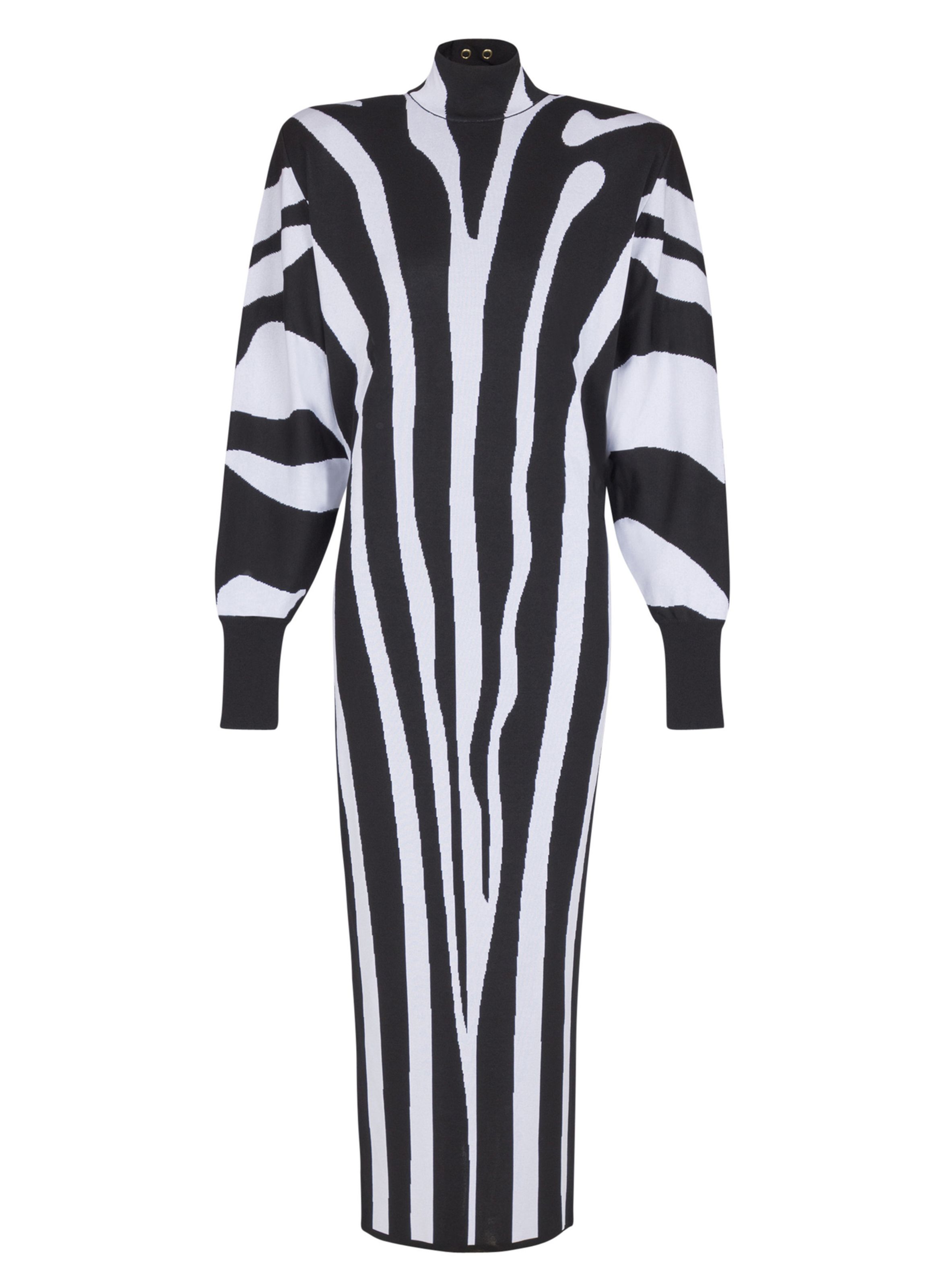 Robe longue en maille intarsia zébrée BALMAIN Noir