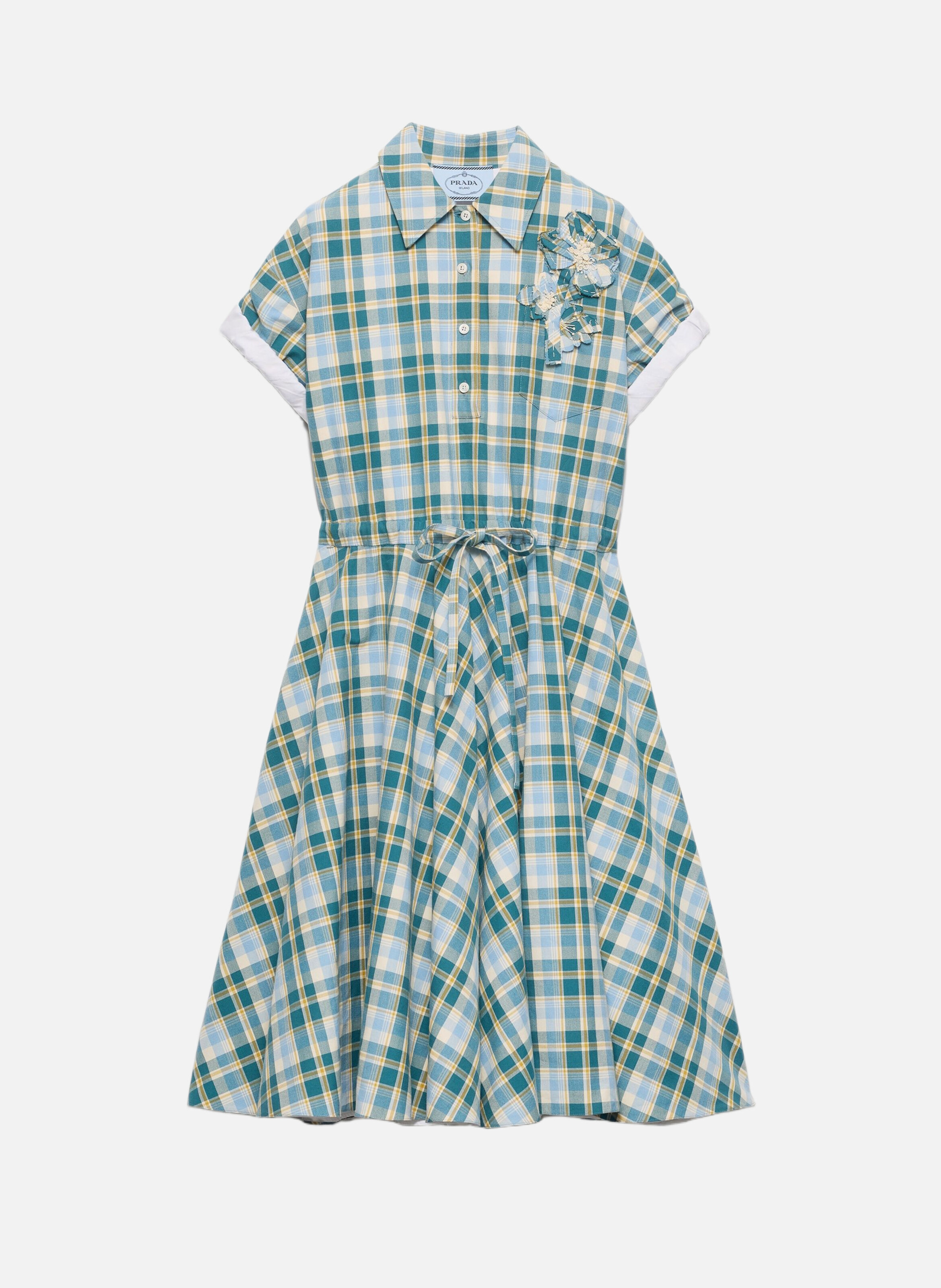 Robe en coton à carreaux brodée PRADA Beige