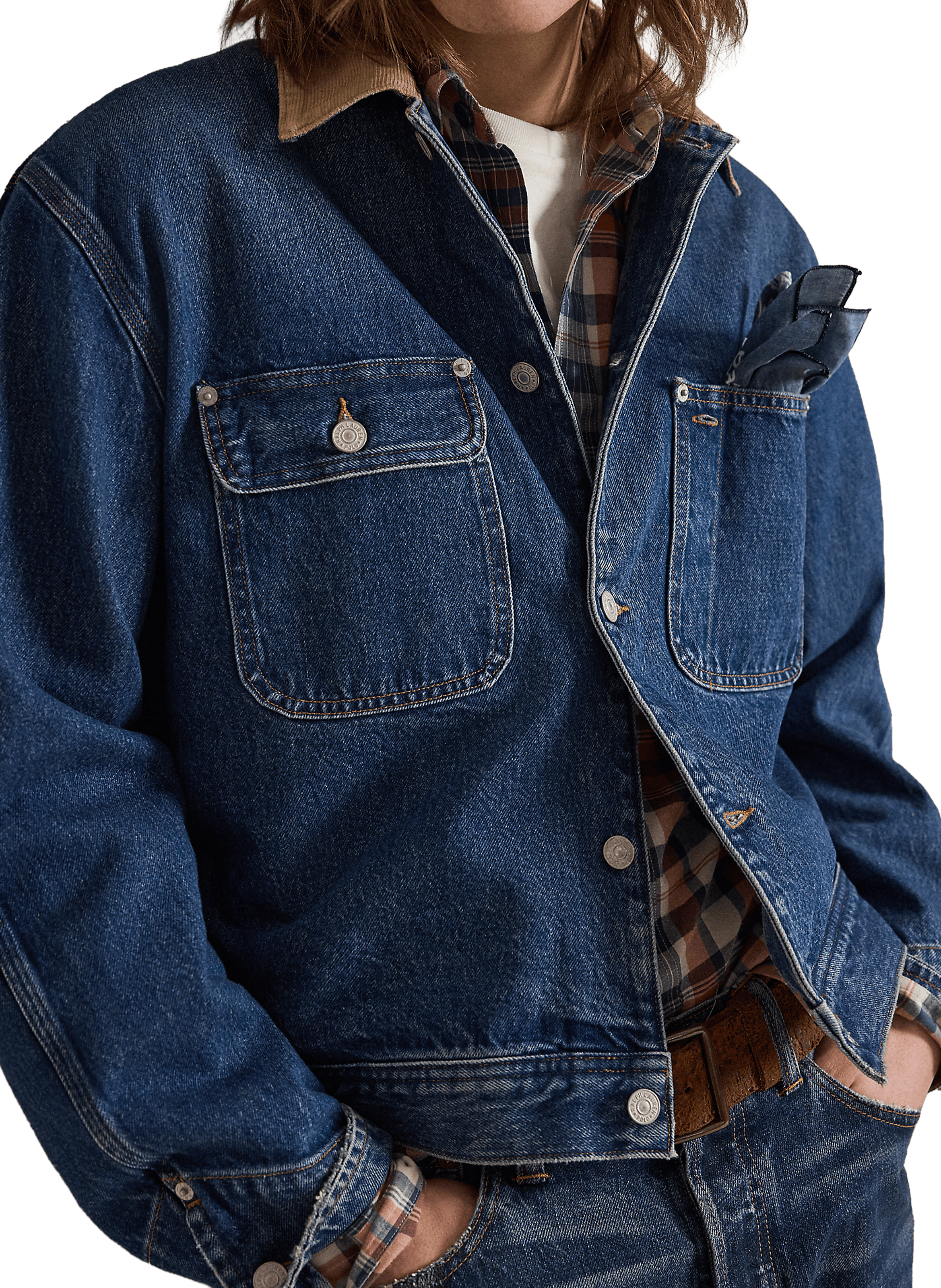 Veste droite courte Dungaree en denim de coton POLO RALPH LAUREN Bleu