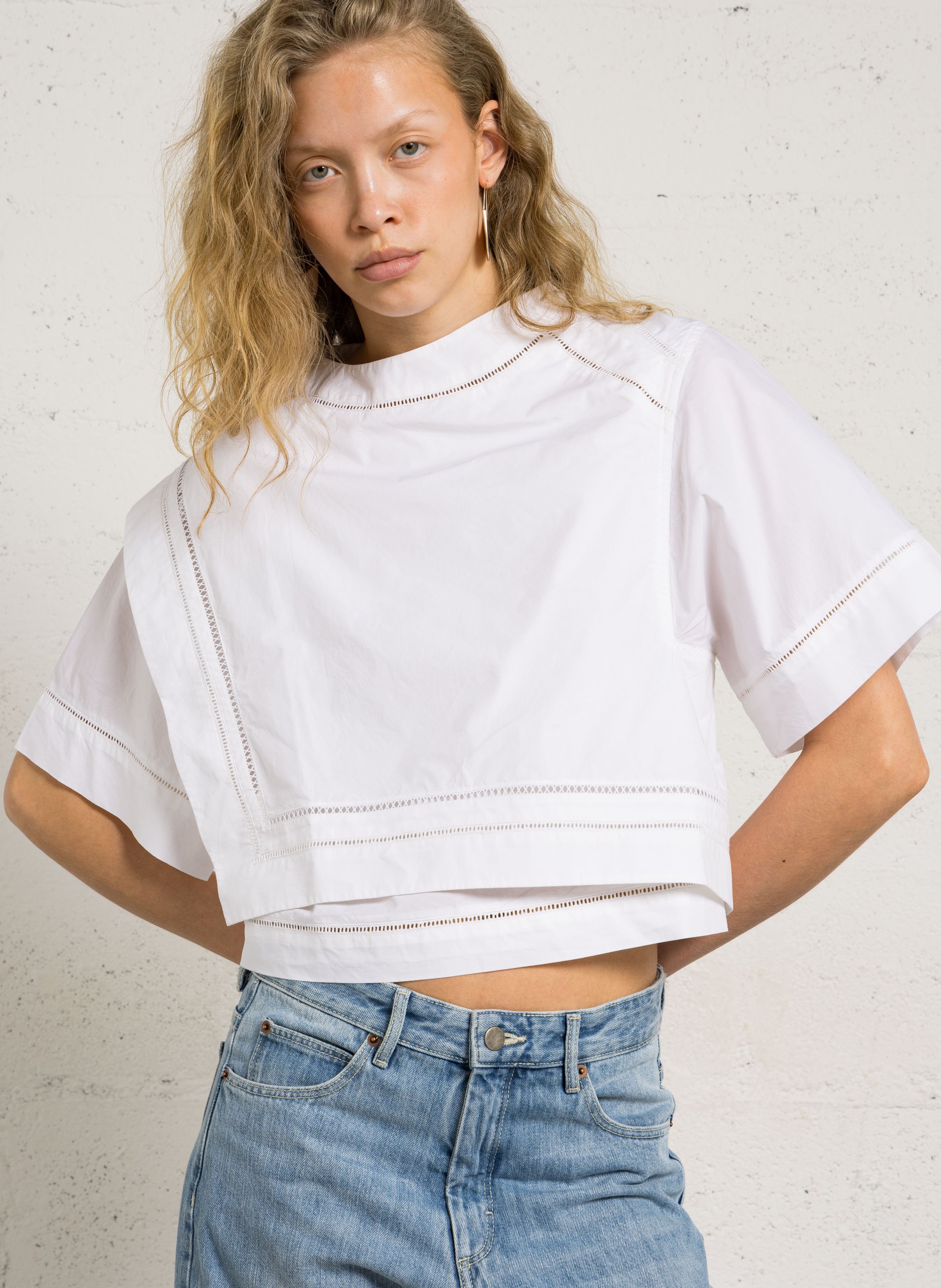 Top court col rond dégagé en coton irene SOEUR Blanc