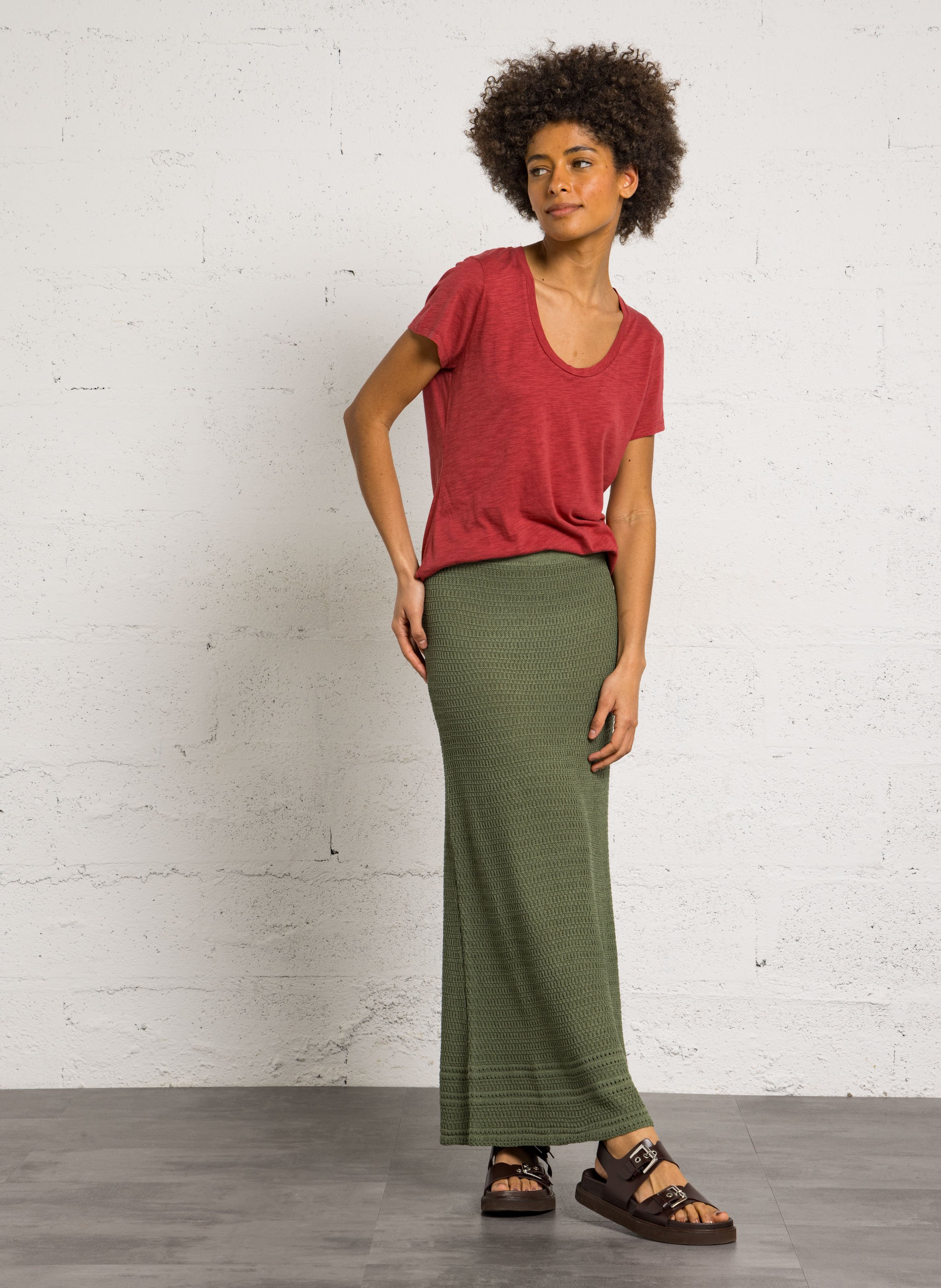 Tee-shirt col rond en coton mélangé jacksonville AMERICAN VINTAGE Rouge