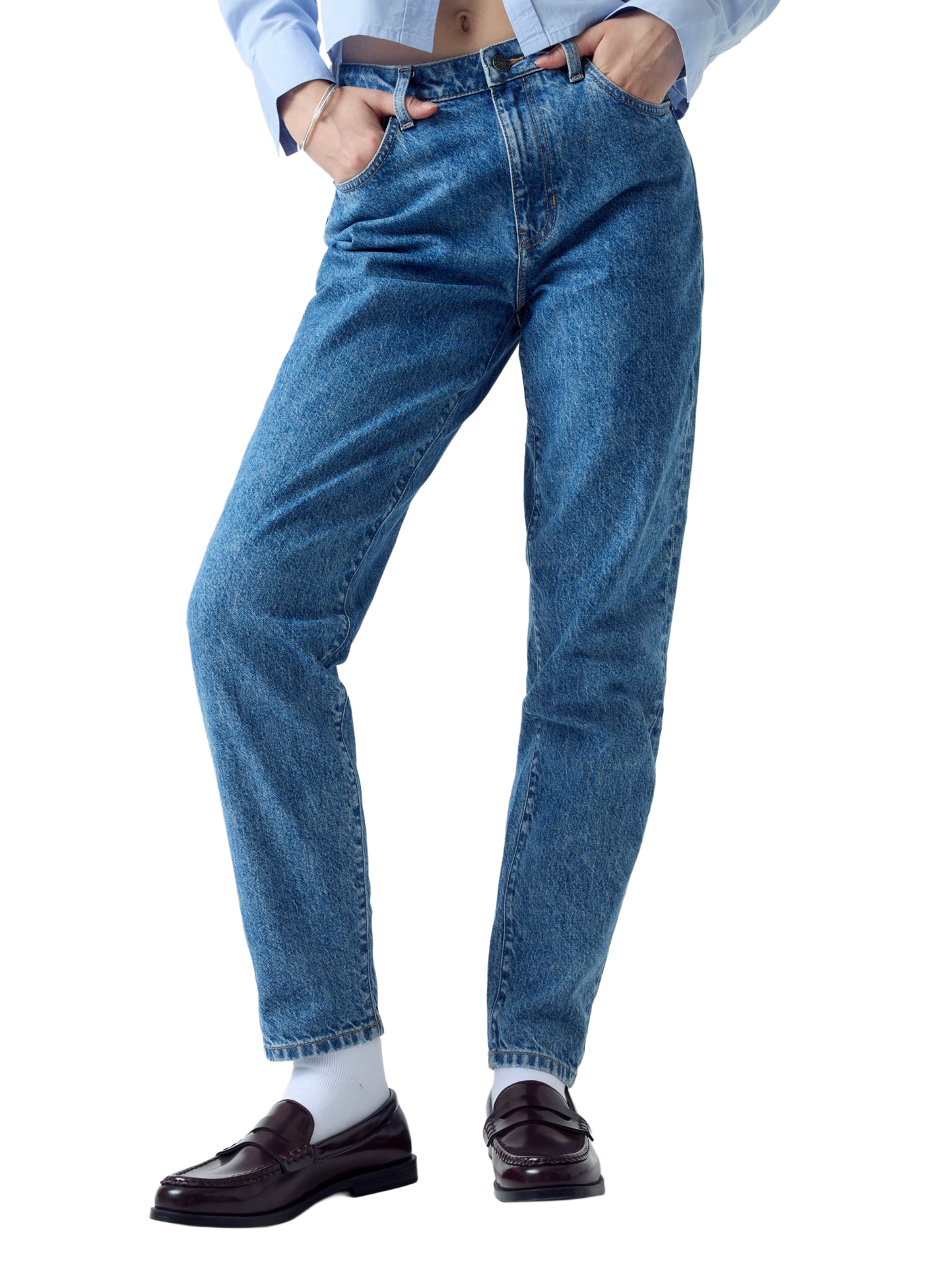 Wijde broek van gemengd katoen. GUESS Blauw