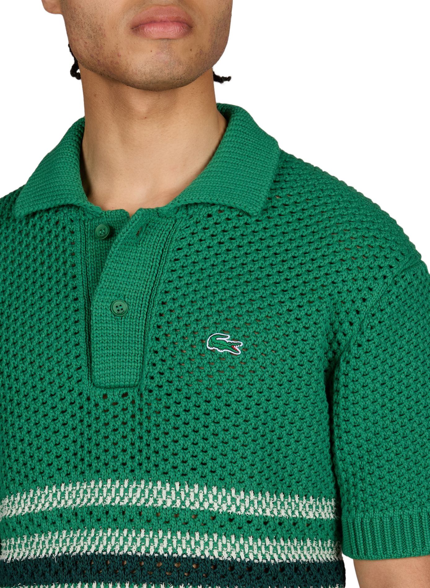 Polo tricot à rayures en coton mélangé LACOSTE Vert