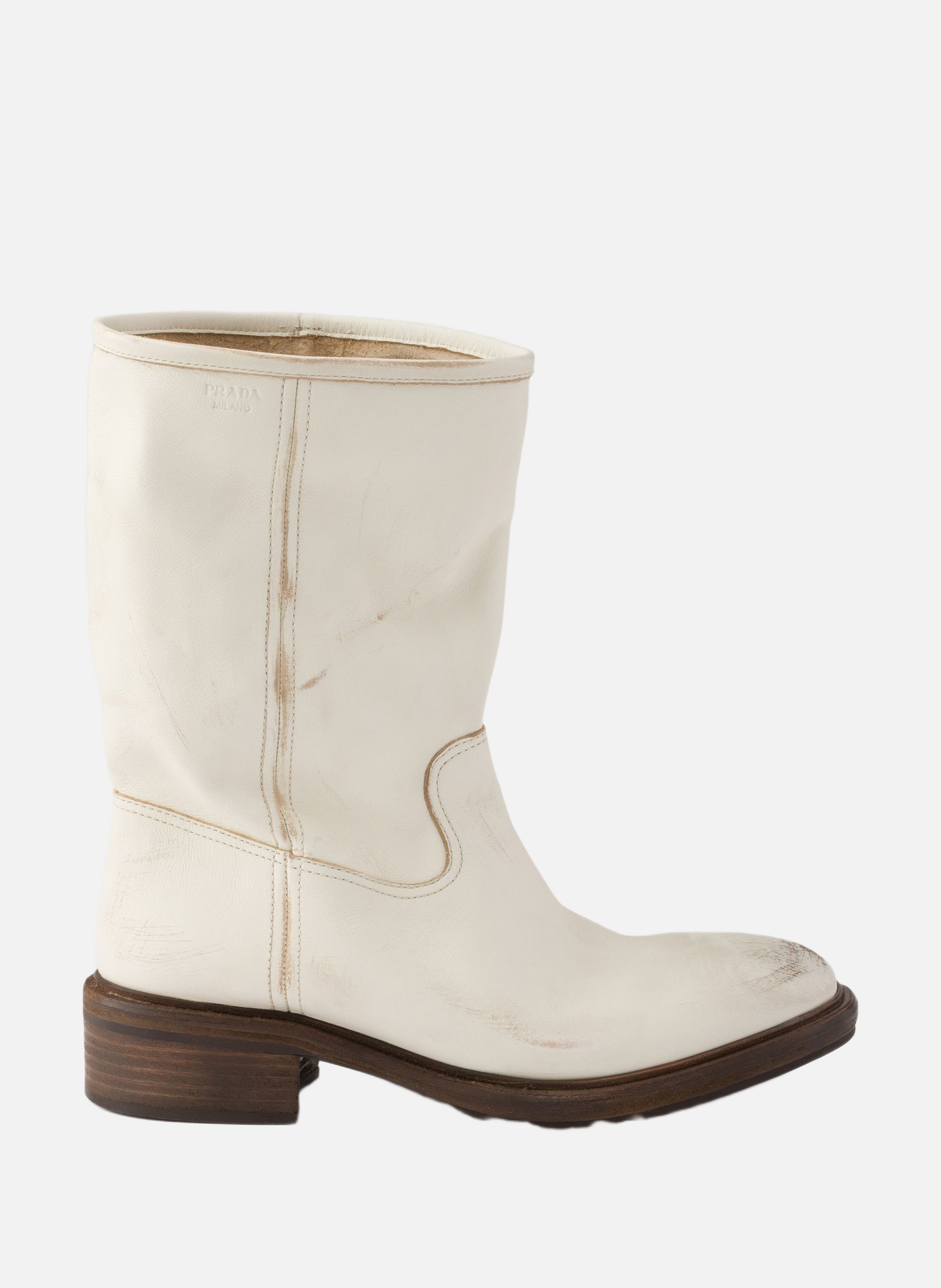 Bottes en cuir à effet vintage PRADA Beige