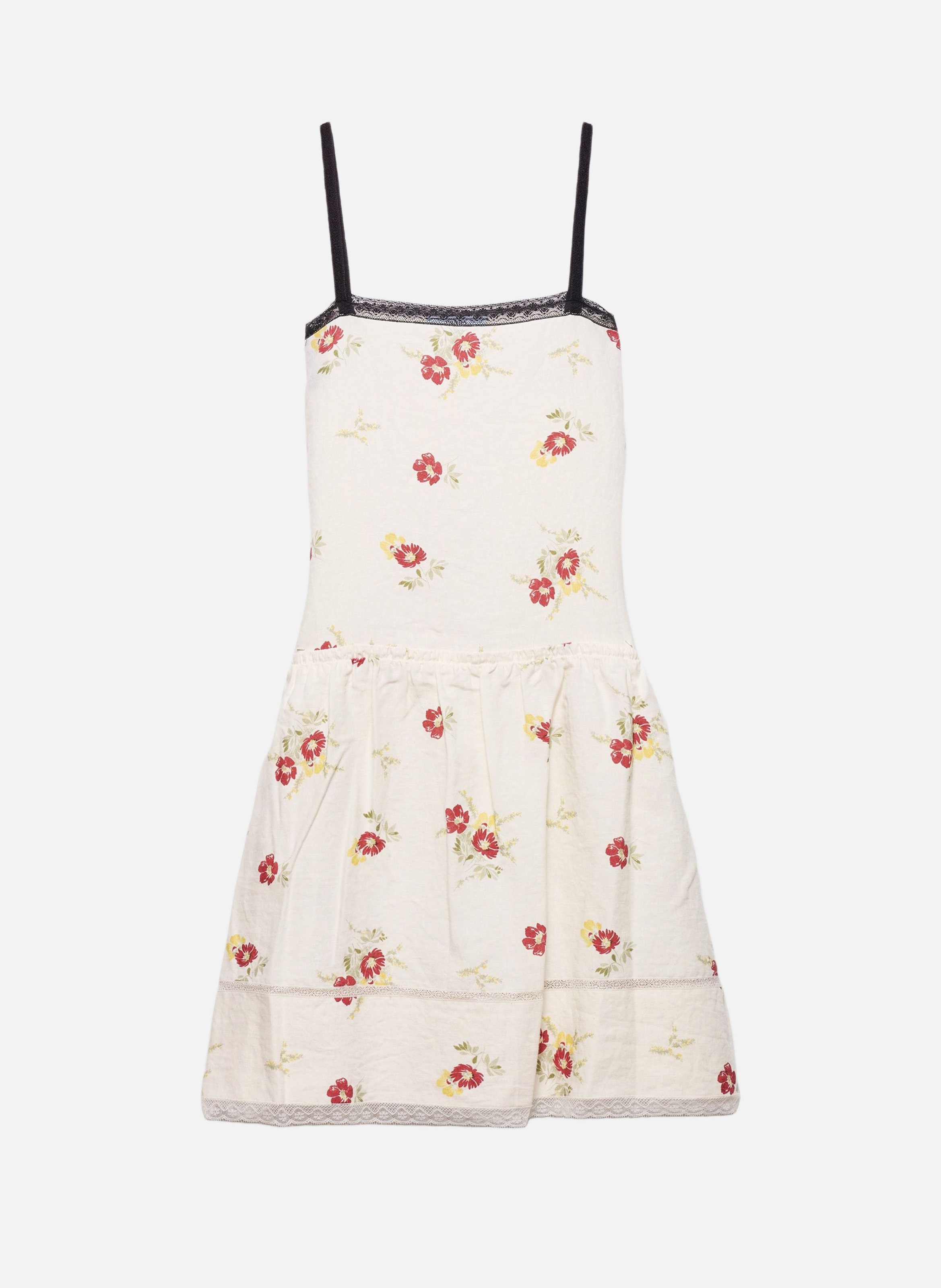 Robe courte en lin brodé avec motif floral PRADA Rouge