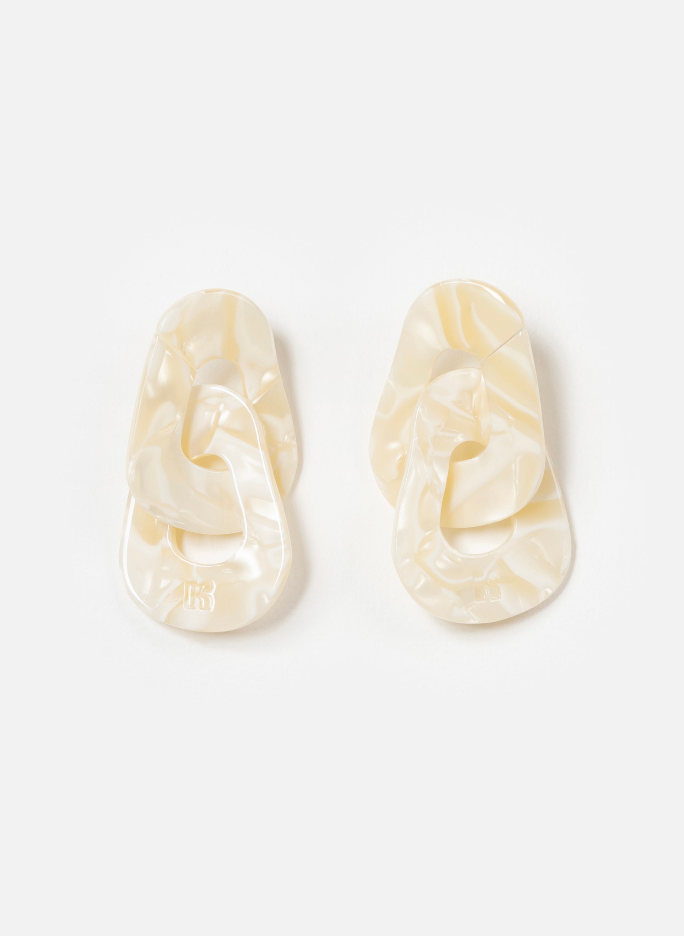 Boucles d'oreilles maillons en acétate de cellulose KURAGE GINZA Beige