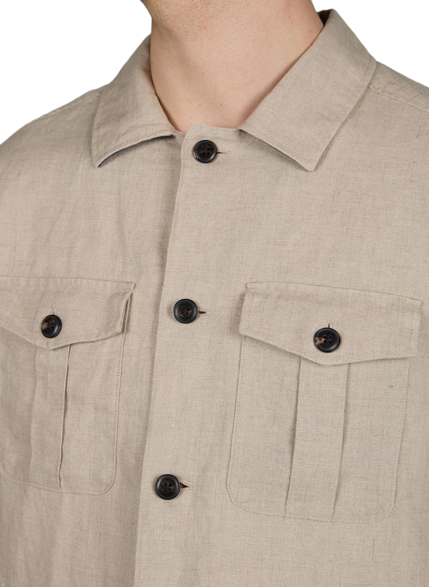 Chemise saharienne droite en lin HACKETT Beige