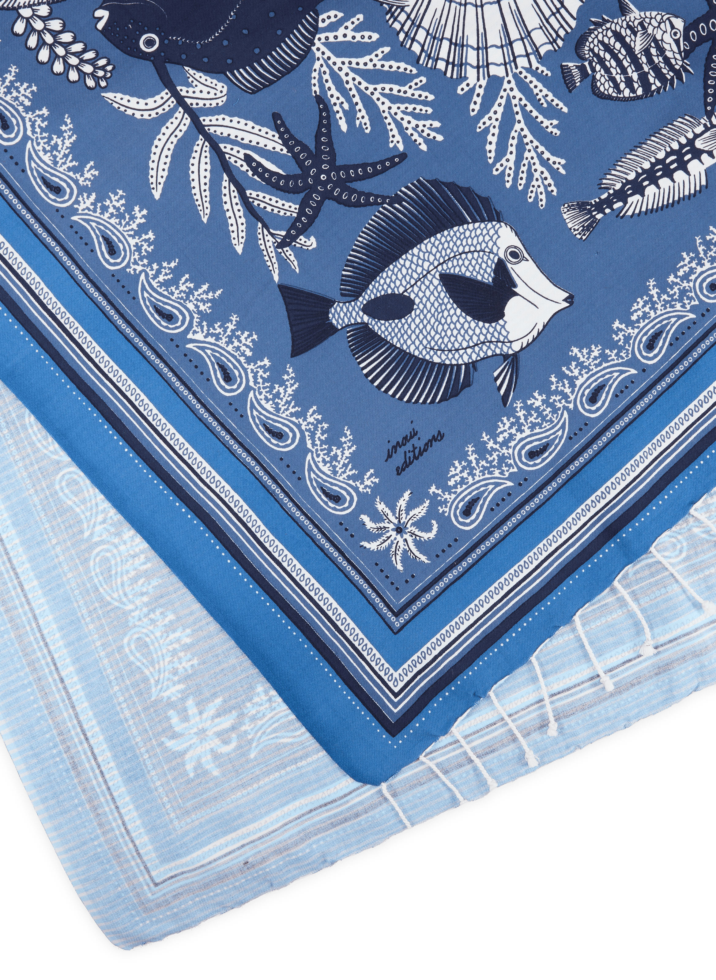 Fouta Neptune imprimée en coton INOUI EDITIONS Bleu