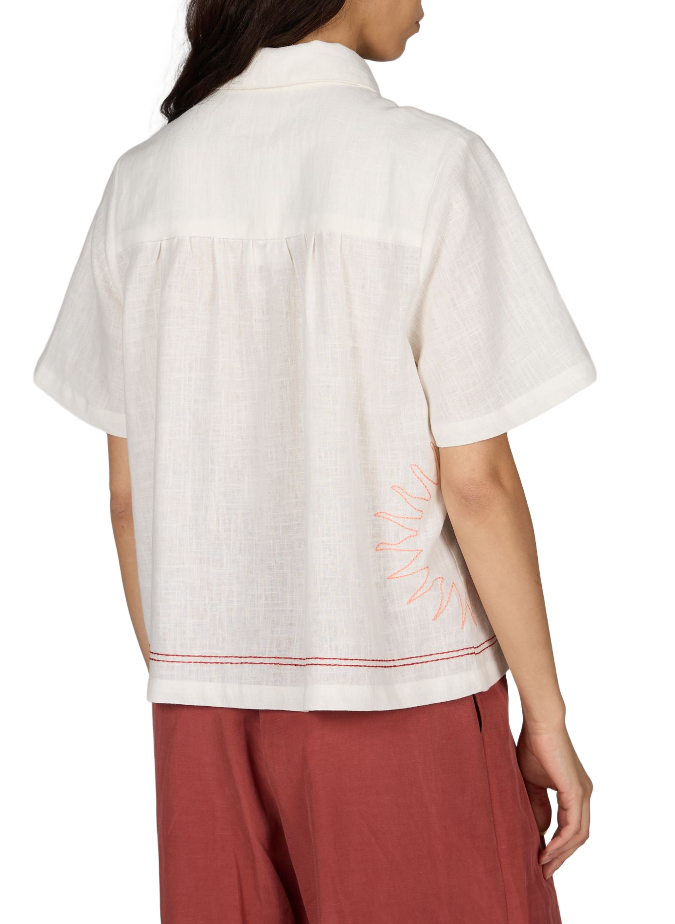 Short-sleeved embroidered shirt in blended ramie GARANCE White