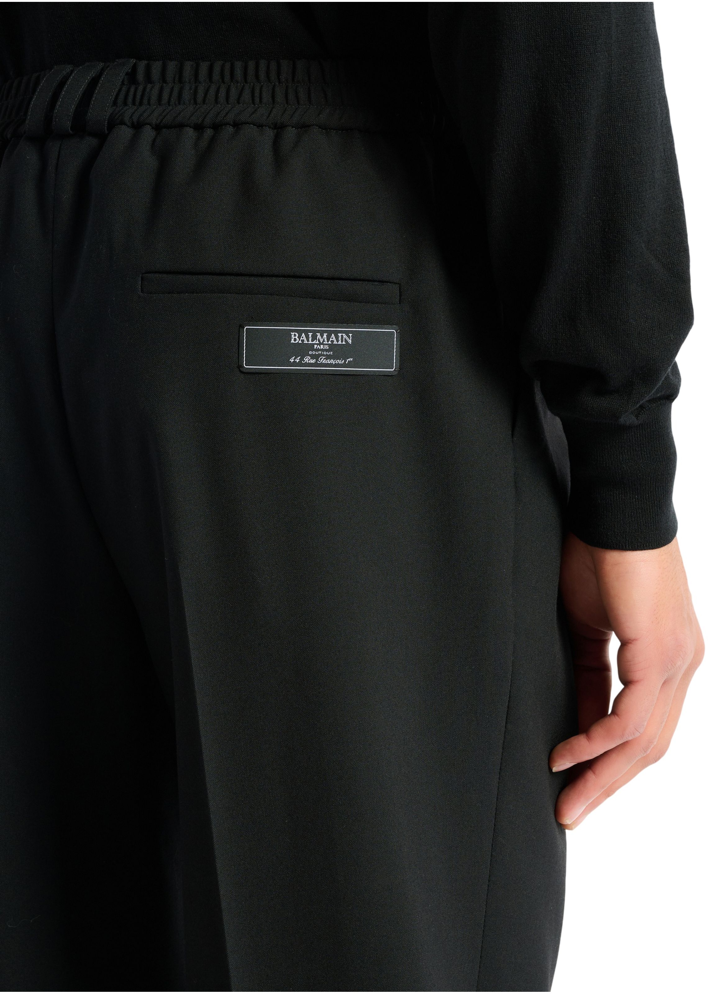 Pantalon à ceinture élastique en laine BALMAIN Noir