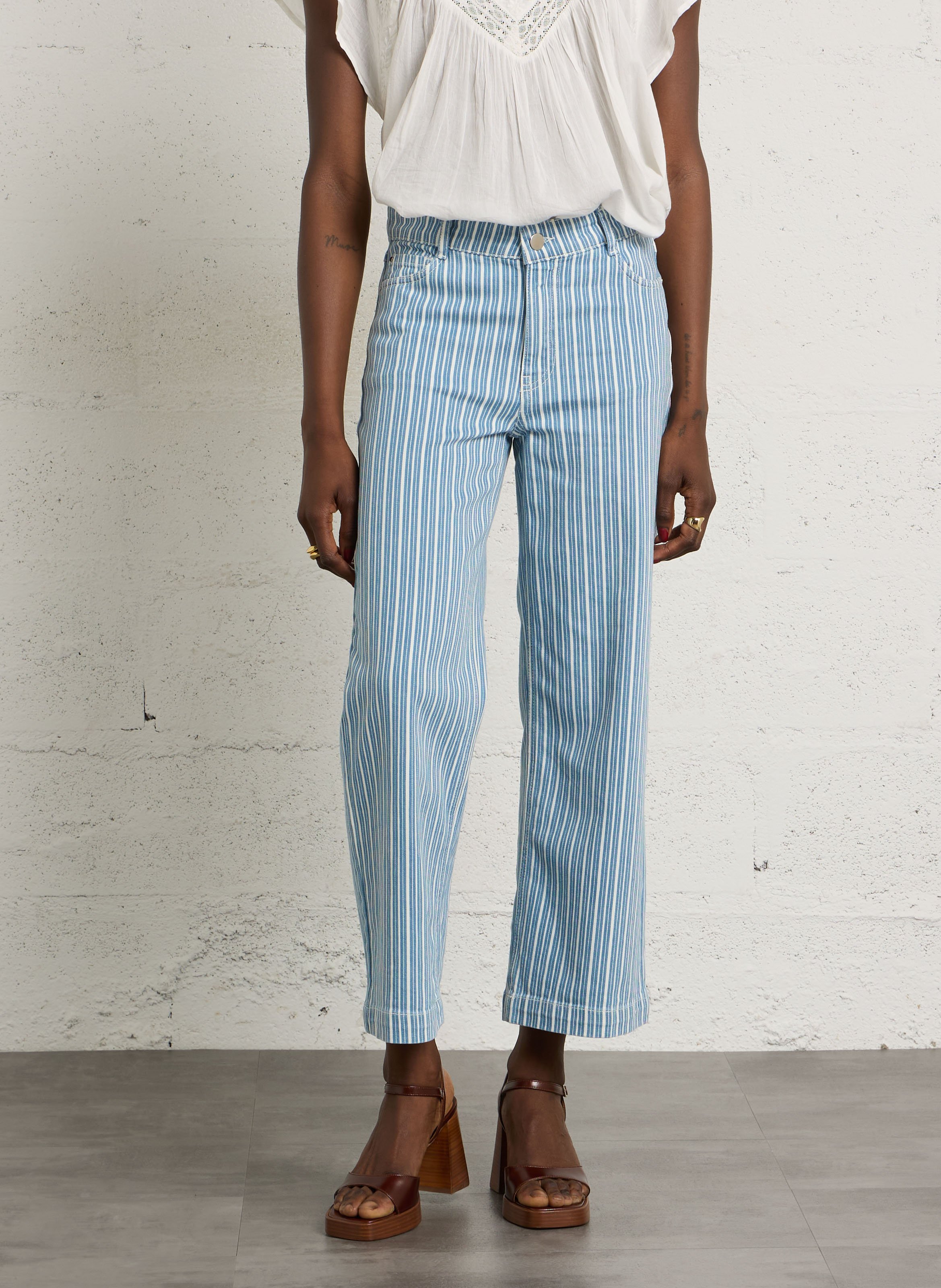 Jean cropped en coton mélangé rayé rosie MAISON 123 Bleu