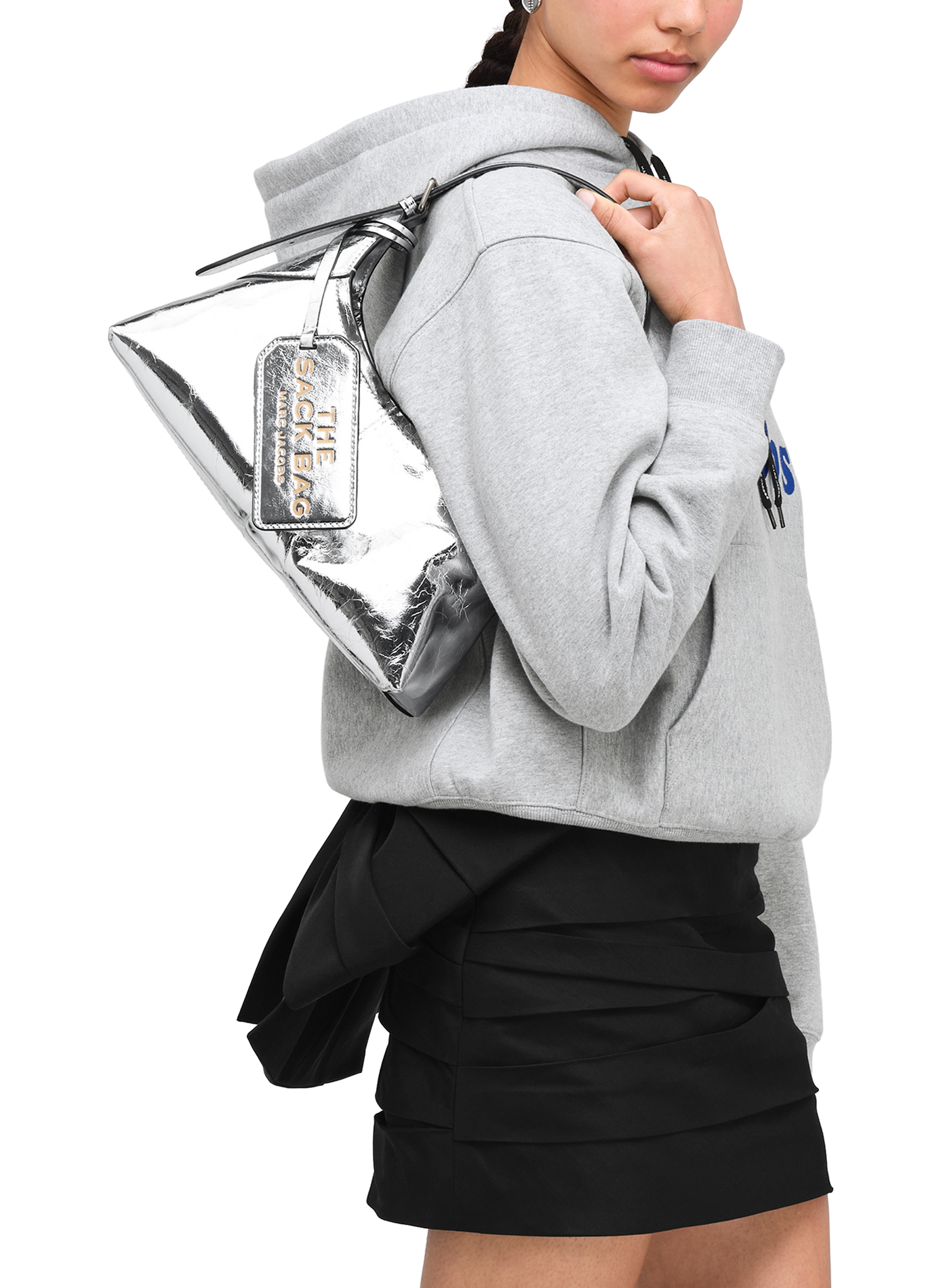 Sac à main The Small Belted Sack en cuir métallisé MARC JACOBS Argent