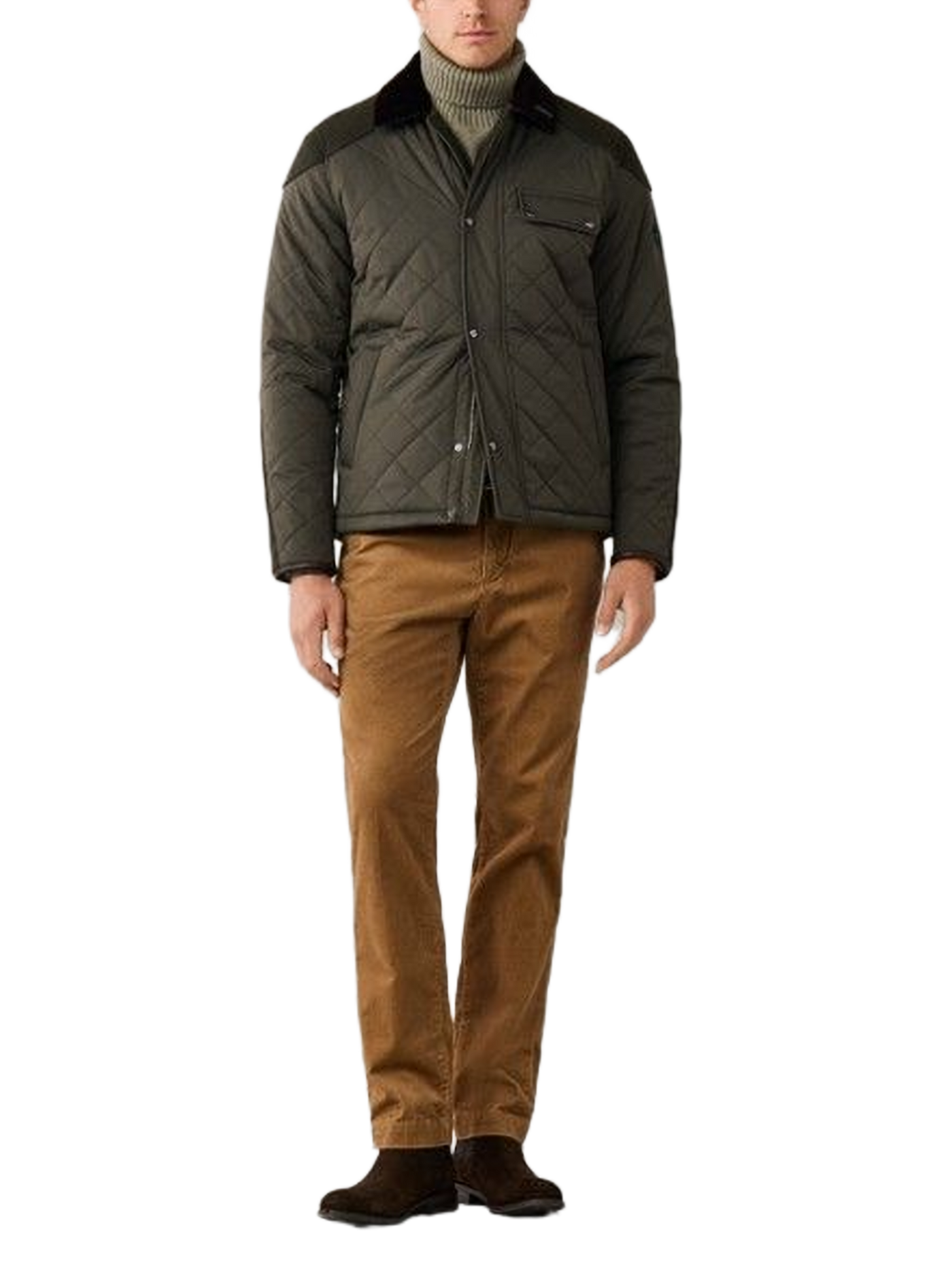 Straight quilted jacket with classic collar HACKETT Khaki