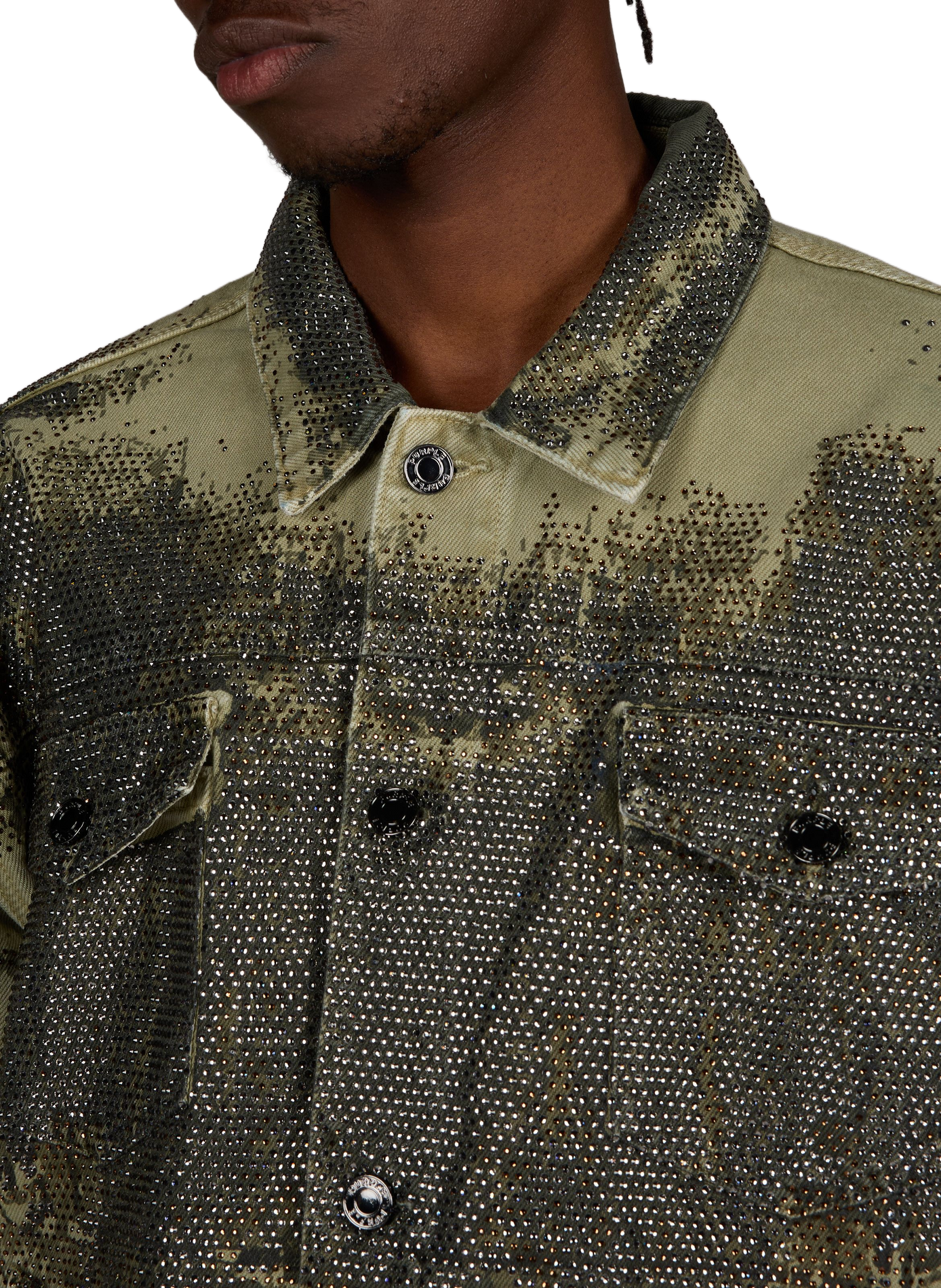 Straight rhinestone-buttoned jacket PURPLE BRAND Green