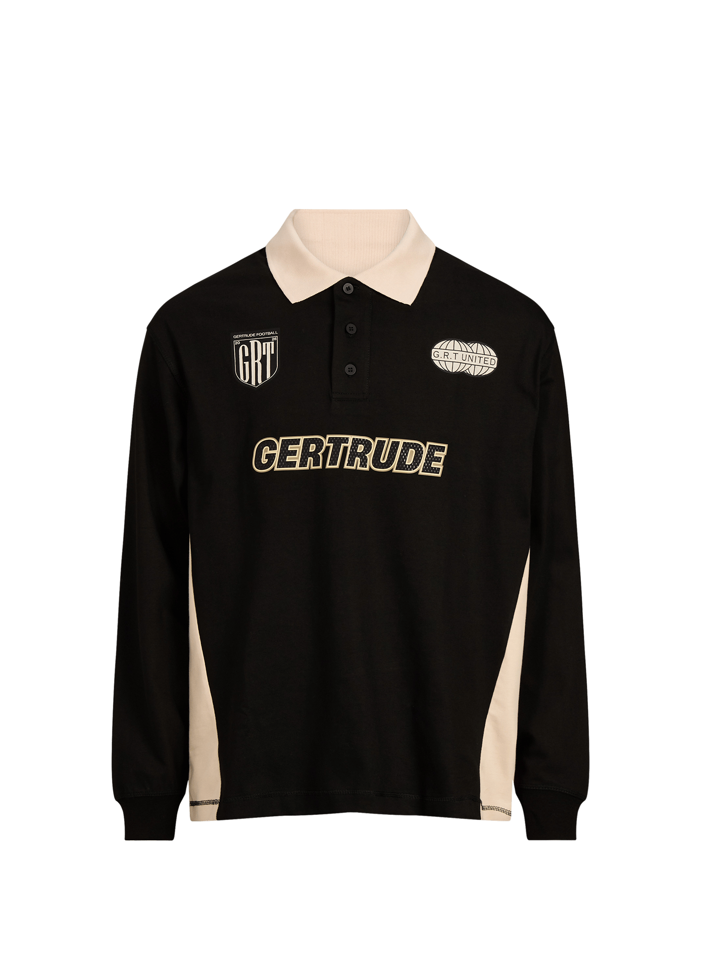 Langarm-Poloshirt mit Siebdruck GERTRUDE Schwarz