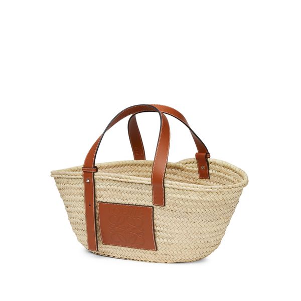 Loewe Palm Fibre And Leather Basket In Neutral
