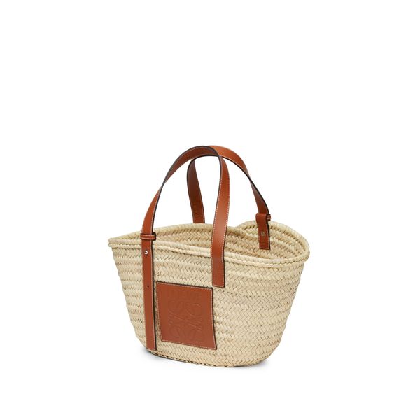 Loewe Palm Fibre And Leather Basket In Beige