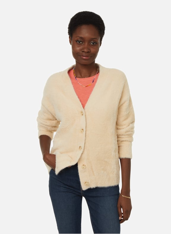 Fluffy sales knit cardigan