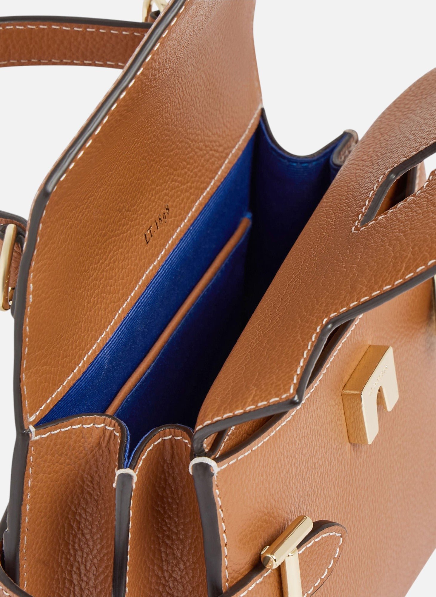 Petit sac à main double rabat emilie en cuir grainé Marron