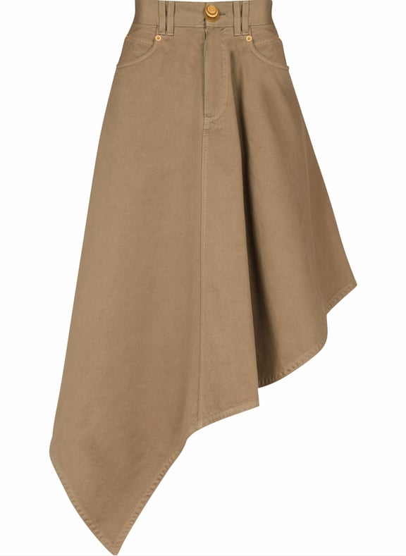 Jupe plissée asymétrique en toile de coton Beige by BALMAIN BALMAIN Jupe plissée asymétrique en toile de coton Beige