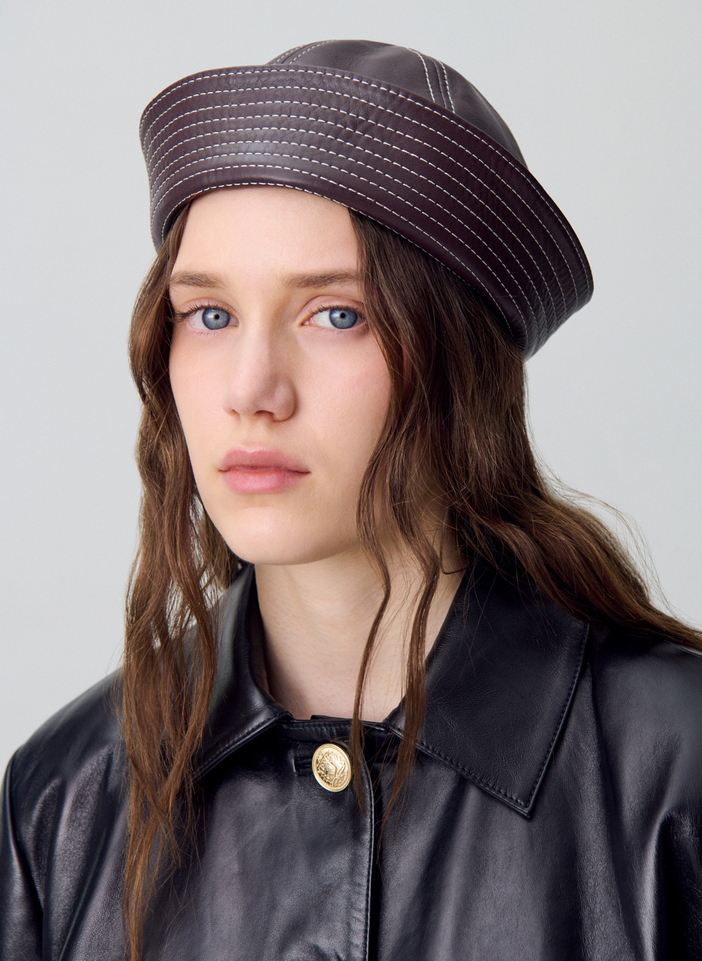 Bob cuir surpiqûres contrastées CLAUDIE PIERLOT Rouge