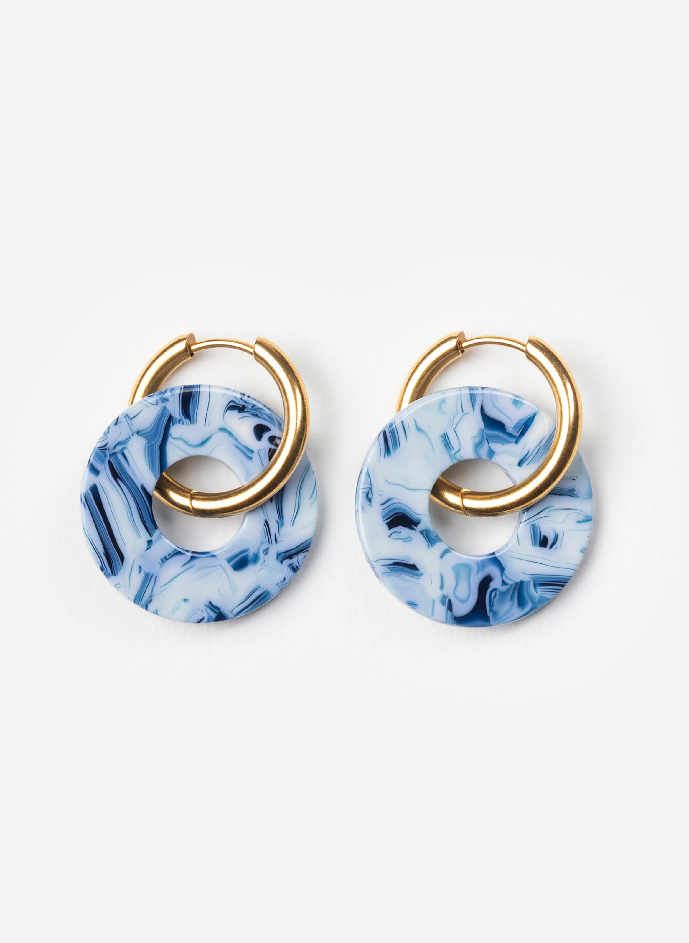 KURAGE GINZA Boucles d'oreilles donuts avec anneaux en acier inoxydable doré Bleu