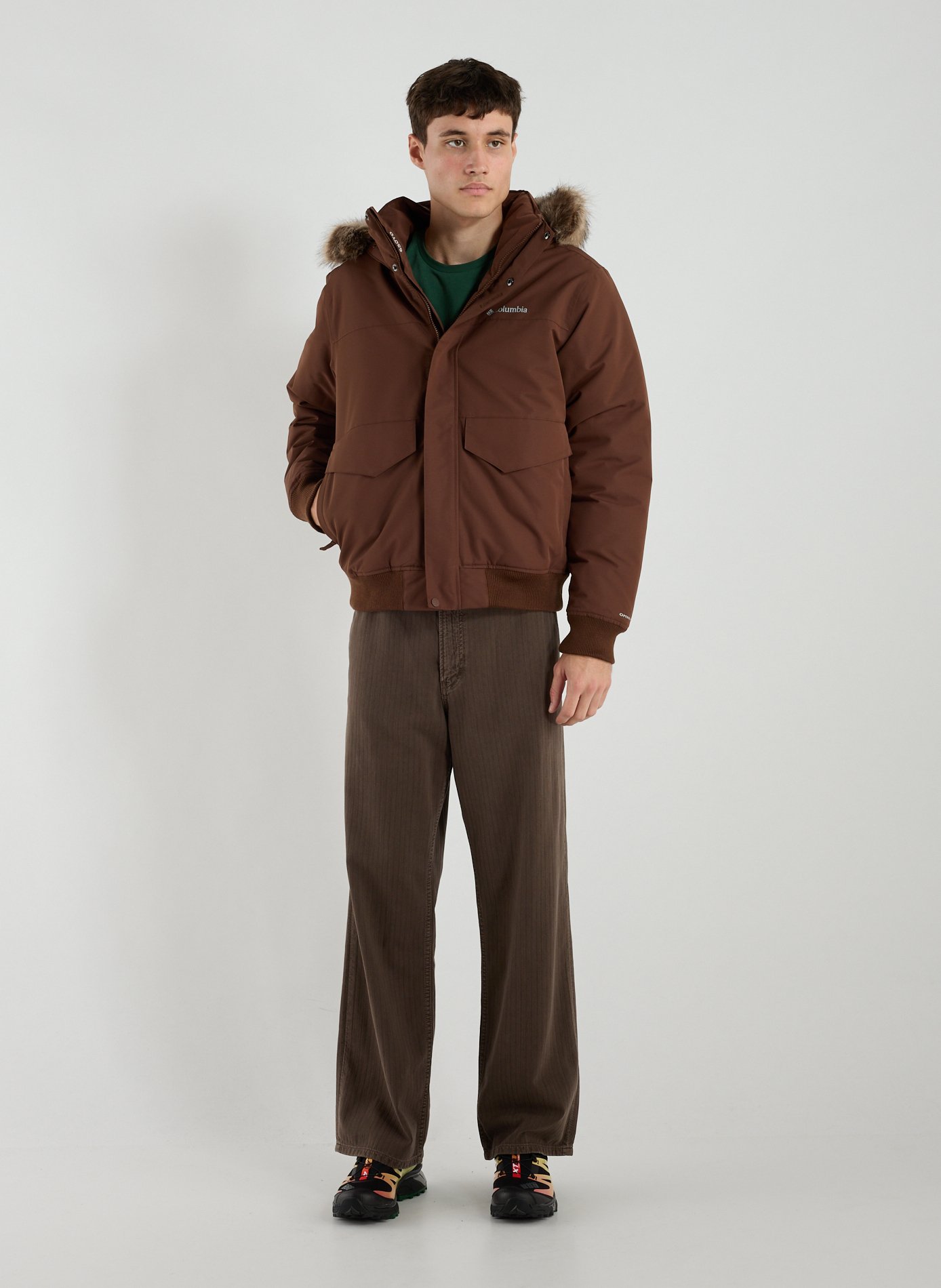 Waterproof hooded jacket with faux fur effect COLUMBIA Brown