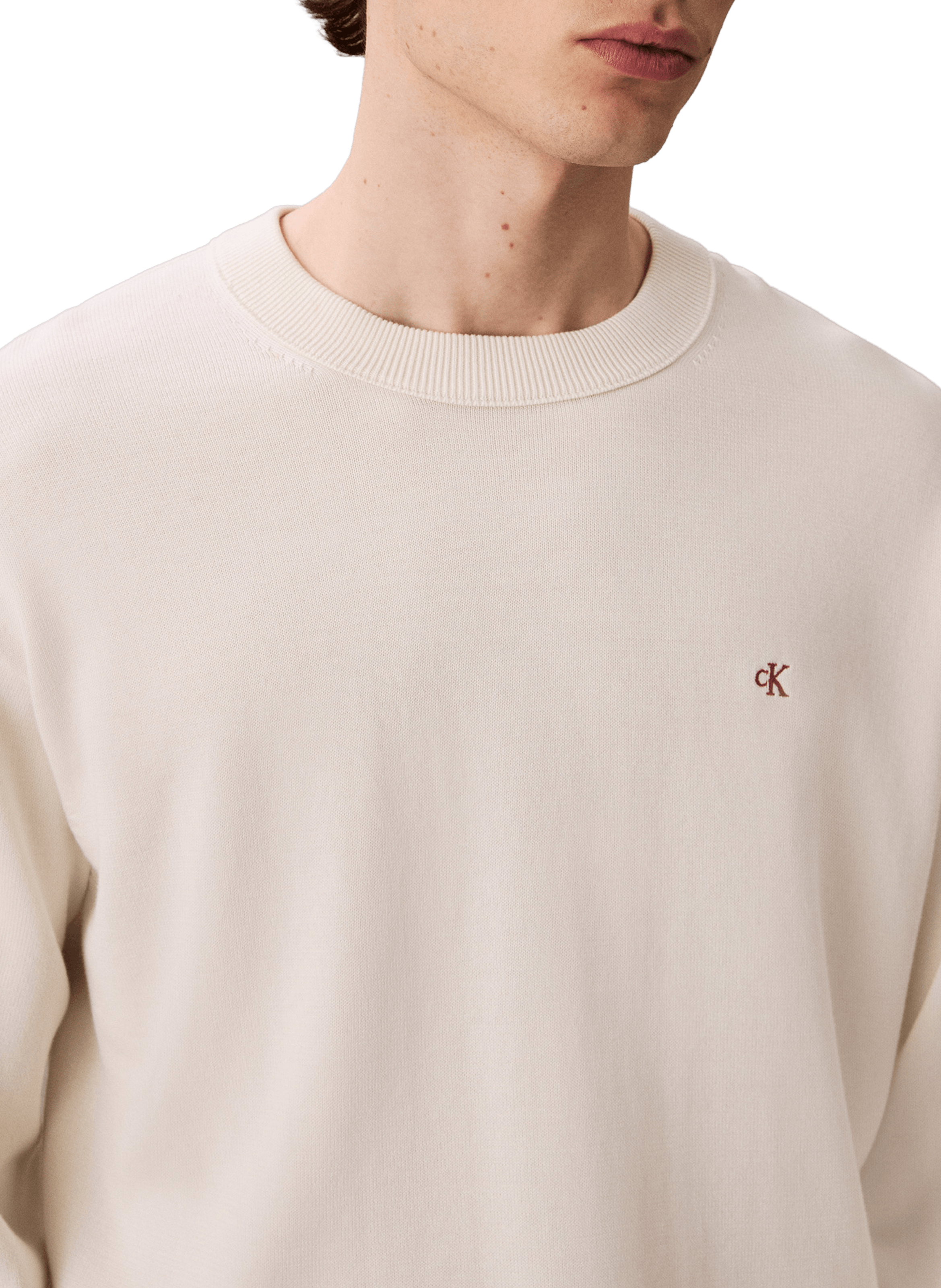 Pull droit col rond en coton CALVIN KLEIN Beige