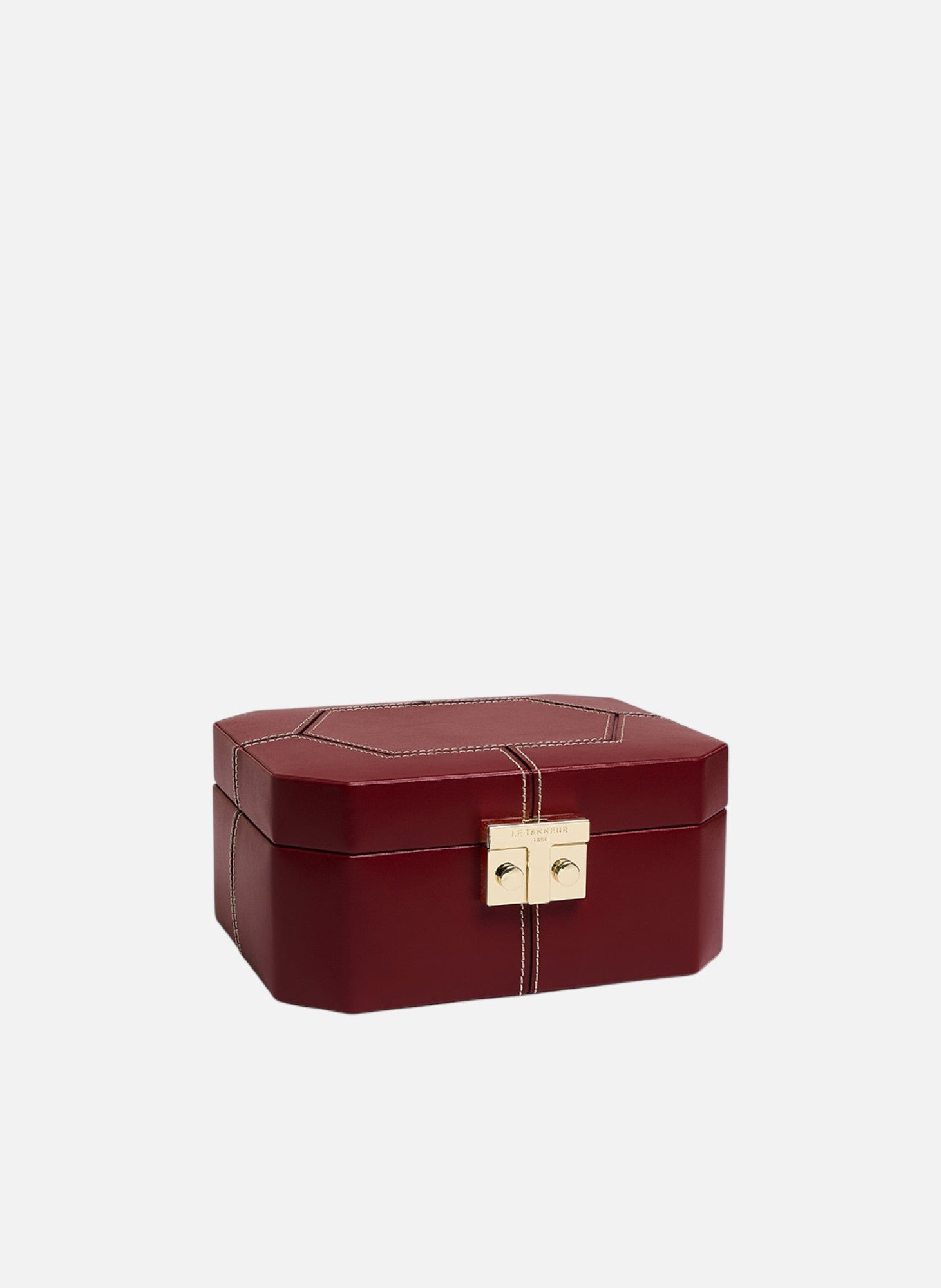 Petite boîte à bijoux fermoir t en cuir LE TANNEUR Rouge
