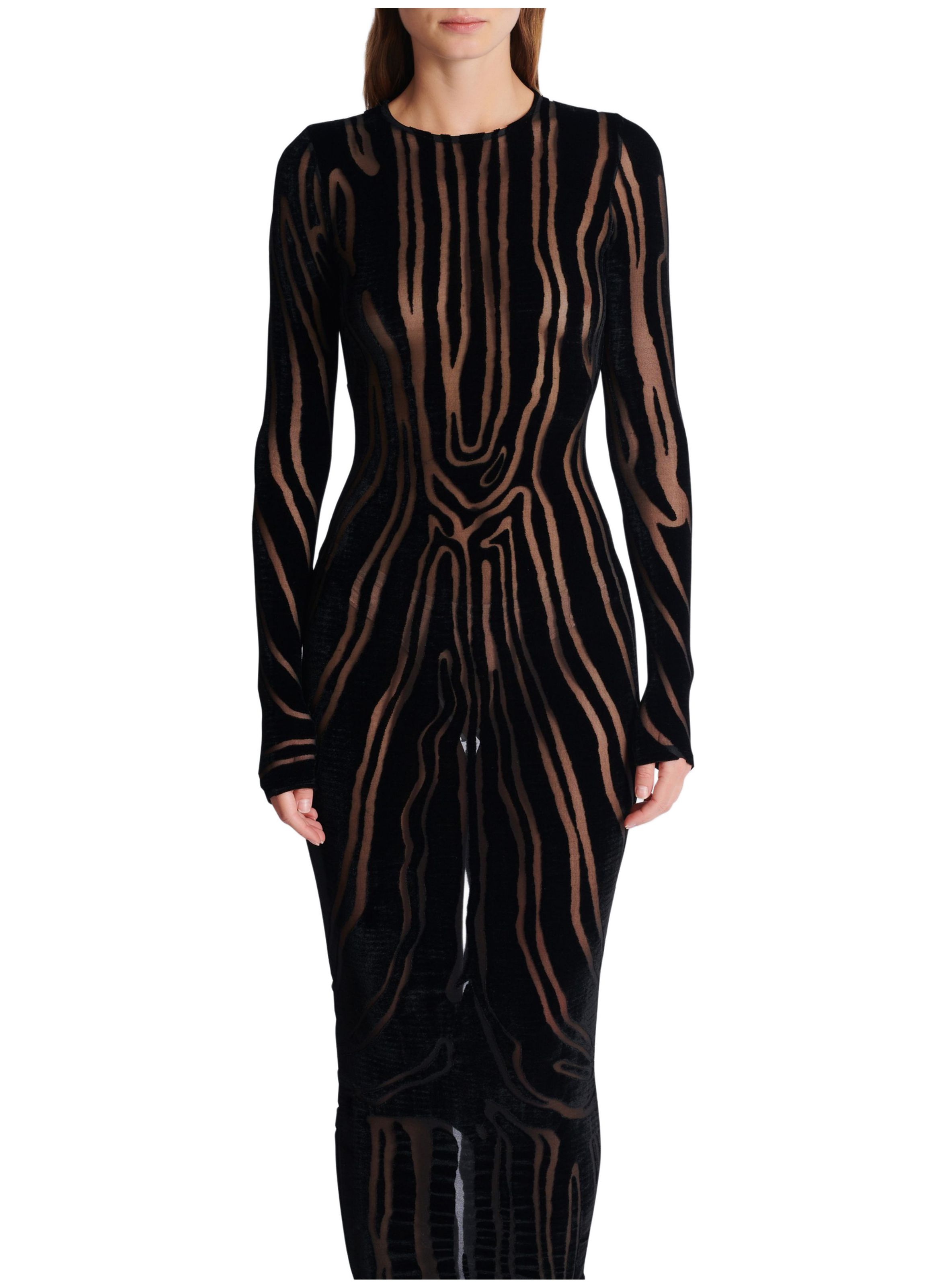 Robe longue en velours zébré BALMAIN Noir