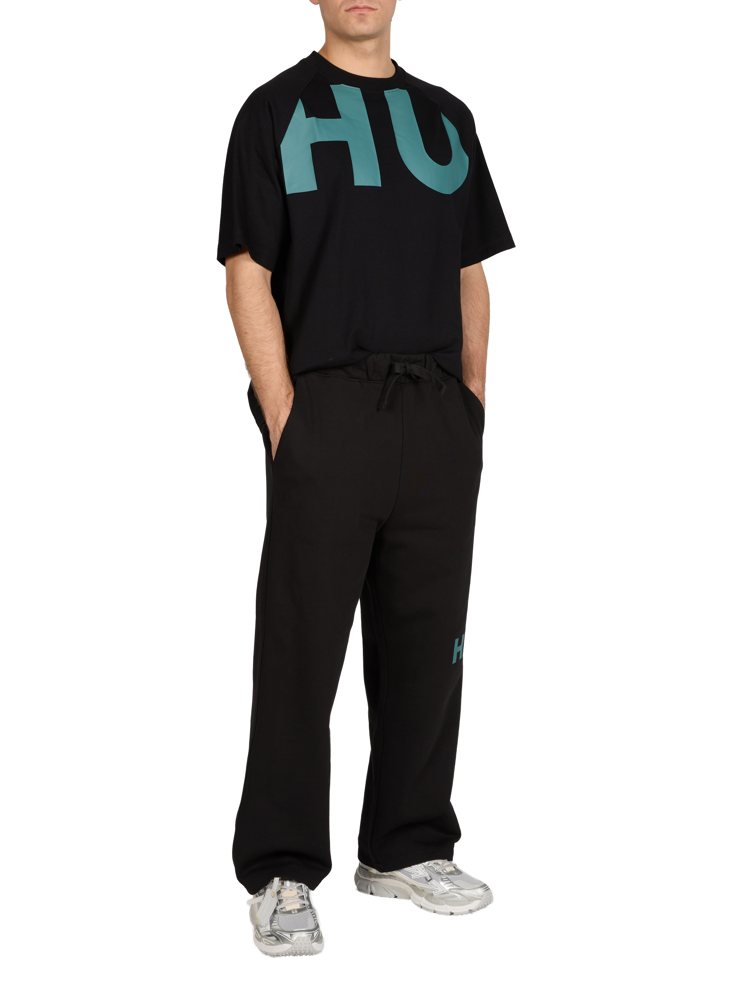 T-shirt imprimé à col rond en coton HUGO BLUE Noir