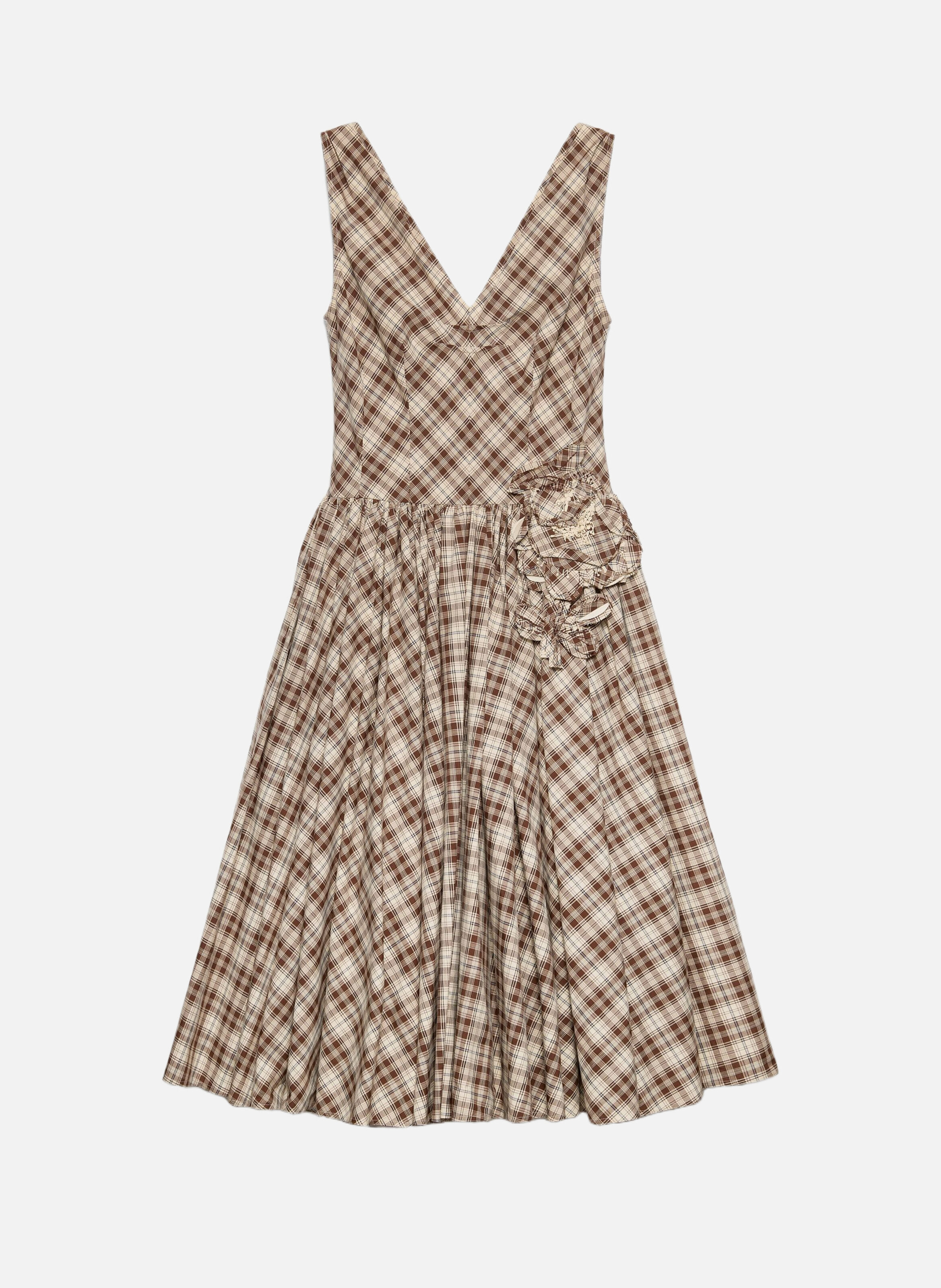 Robe en popeline à carreaux brodée PRADA Beige