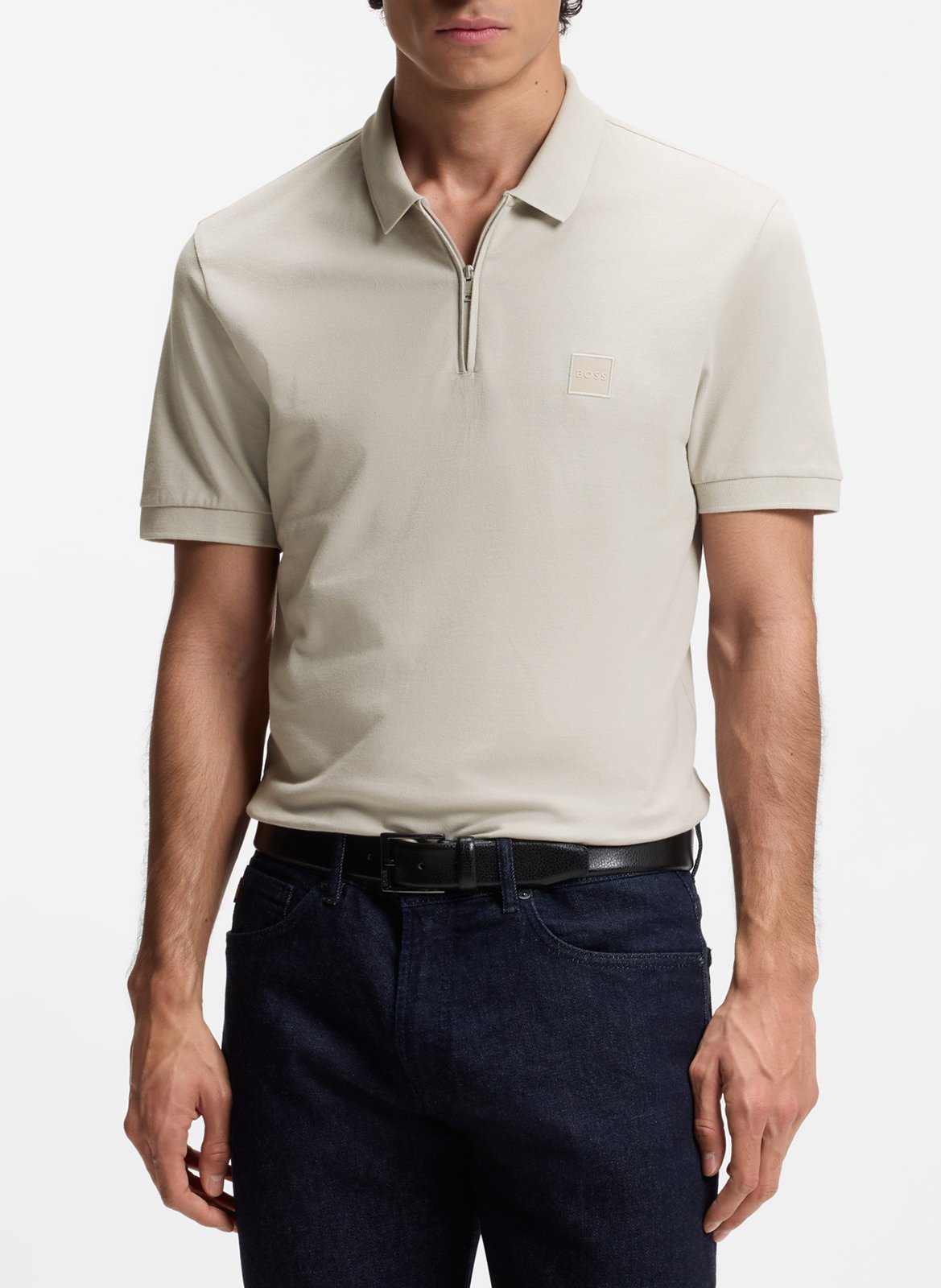 Polo slim-fit en coton mélangé BOSS Argent