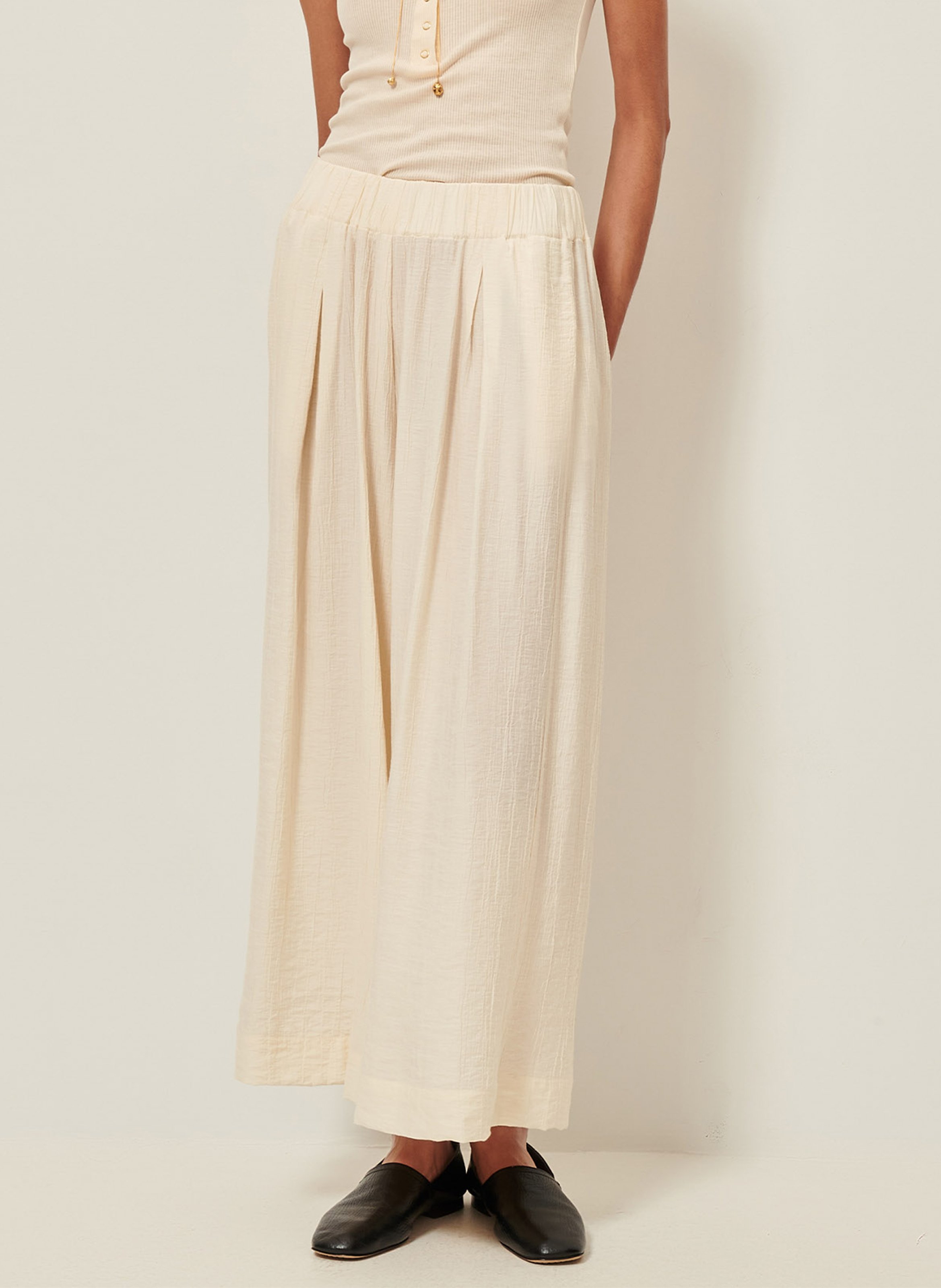 Pantalon large 7/8ème en linon antique isla minima SESSUN Beige